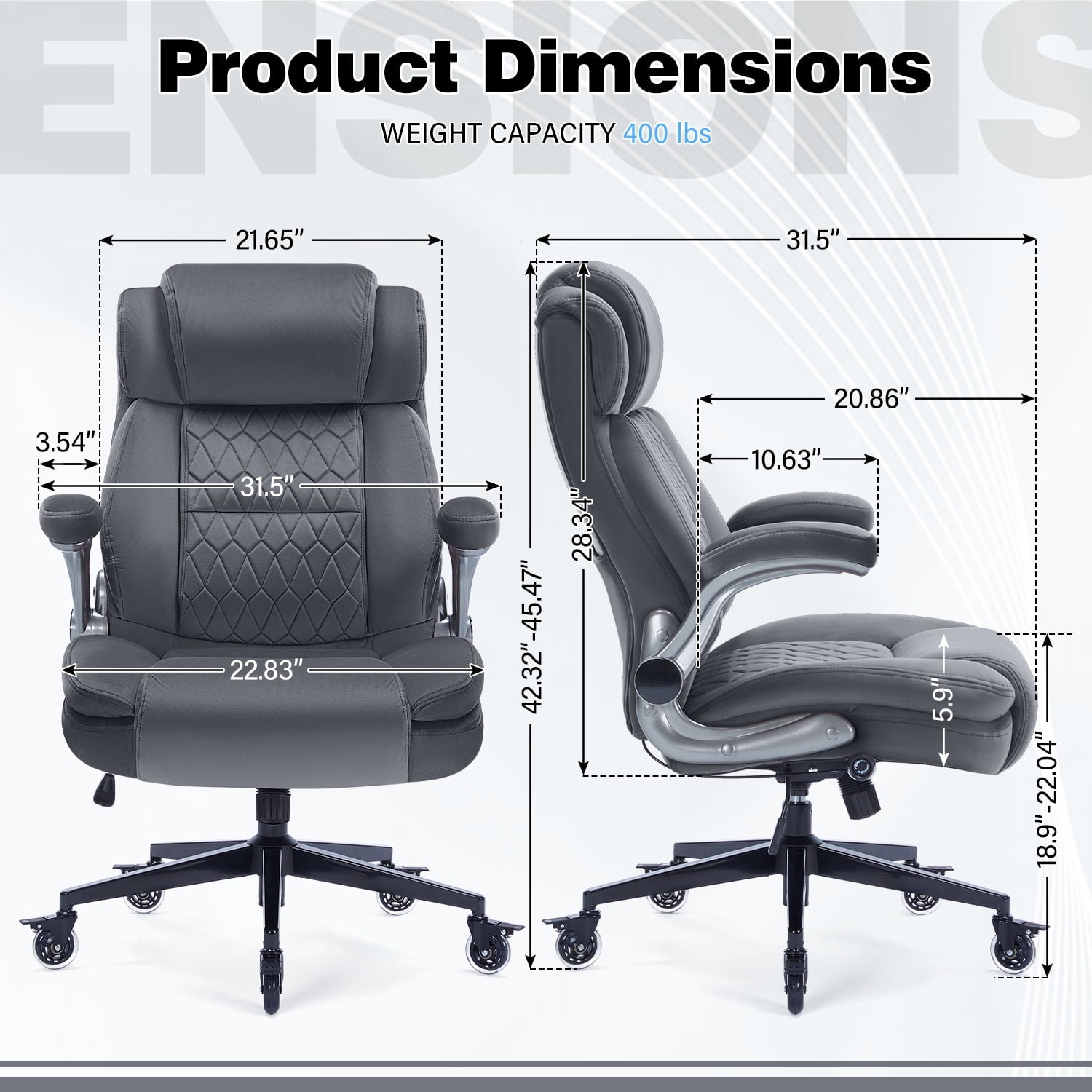 High Back Office Chair with Lockable Wheels, 400lbs Large Fabric Executive Desk Chair, Adjustable Lumbar Support Flip up Arms, Ergonomic Home Office Computer Chair with Storage Pocket, Black