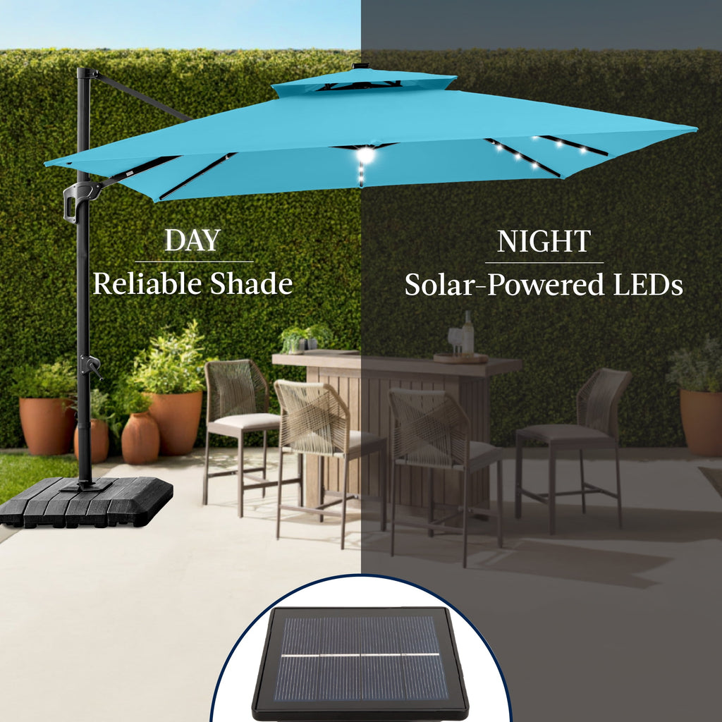 Best Choice Products 12x12ft 2-Tier Square Outdoor Solar LED Cantilever Umbrella w/ 360-Rotating Base   Gray