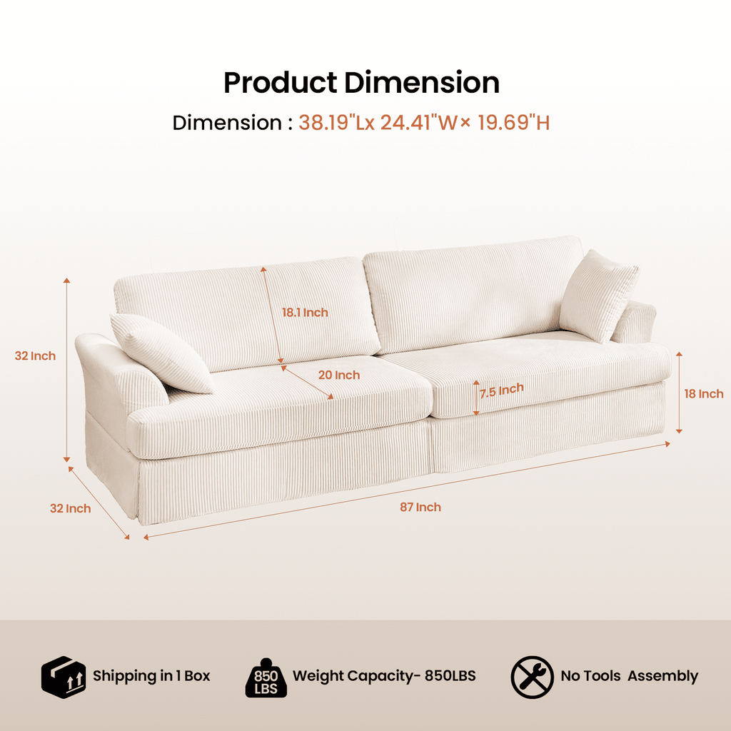 87 Sofa, Comfy Cloud Couch, Upholstered Couch for Living Room, Green