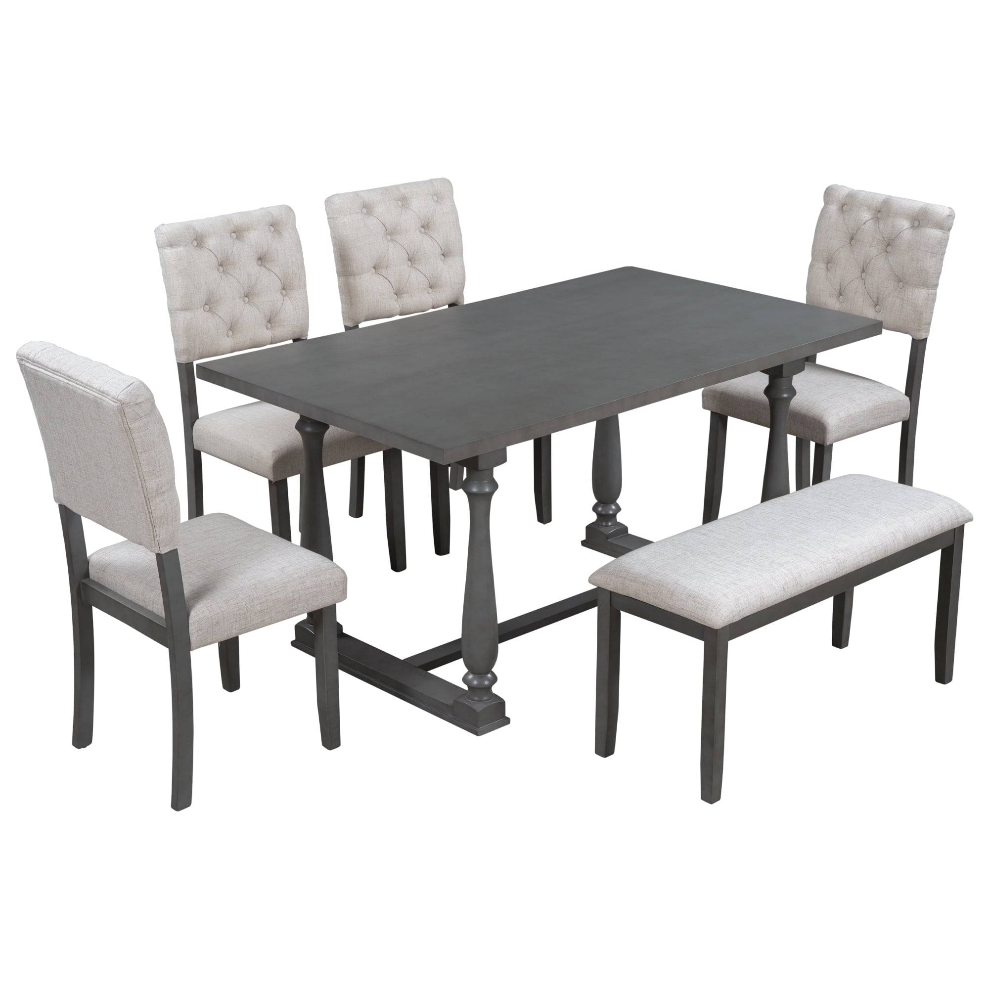 Harper & Bright Designs Dining Table Set for 6 with Bench Rectangular Table and 4 Upholstered Chairs for Kitchen, Gary