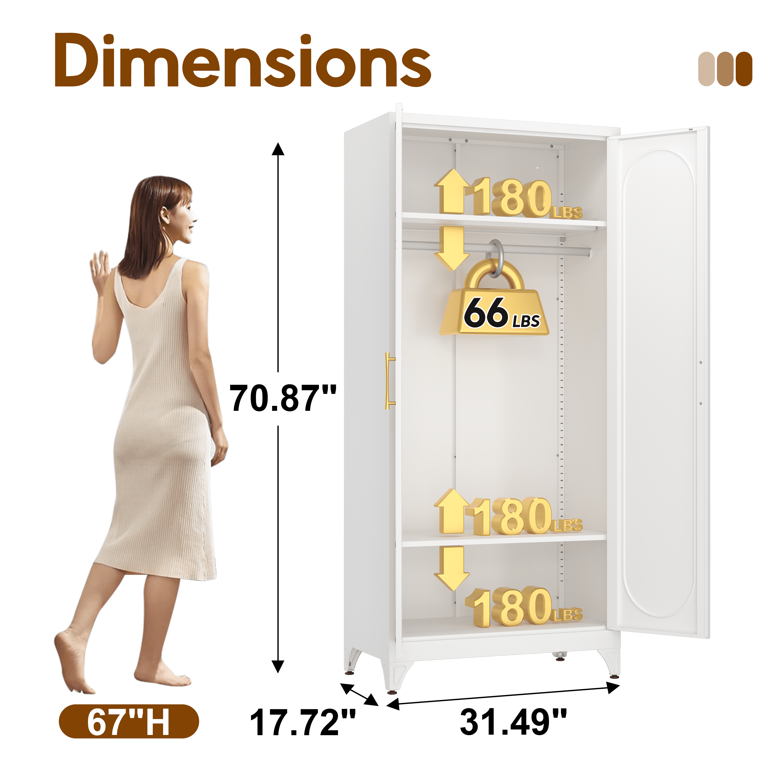 Polup 71 H Modern Metal Sturdy Armoire Cabinet with Shelves and Hanging Rod, Adult Bedroom Wardrobe Closet with Doors