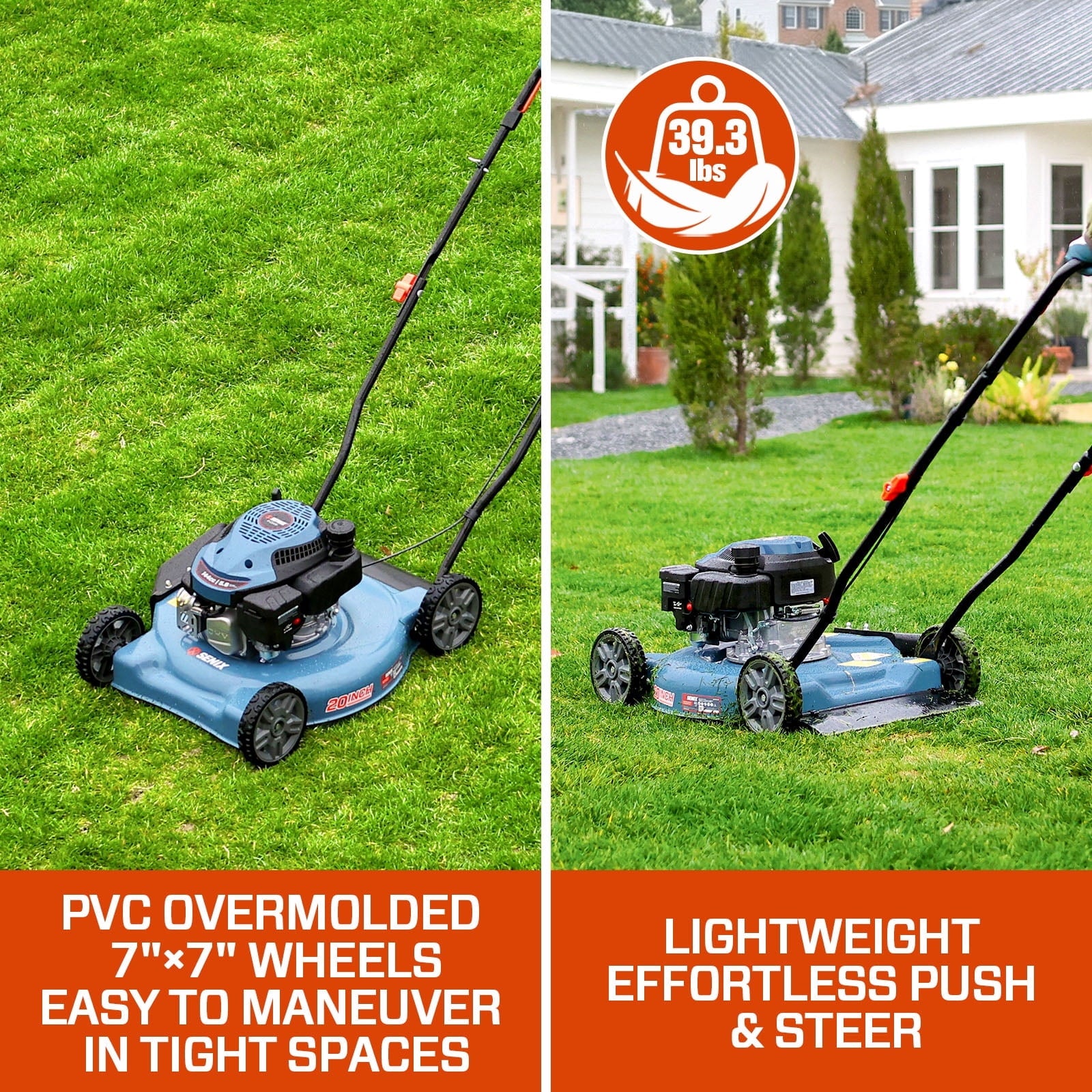SENIX Gas Lawn mower, 20in Cutting Blade 21in Cutting Deck, 144cc 4-Cycle Engine, Steel Deck with Side Discharge, LSPG-L4