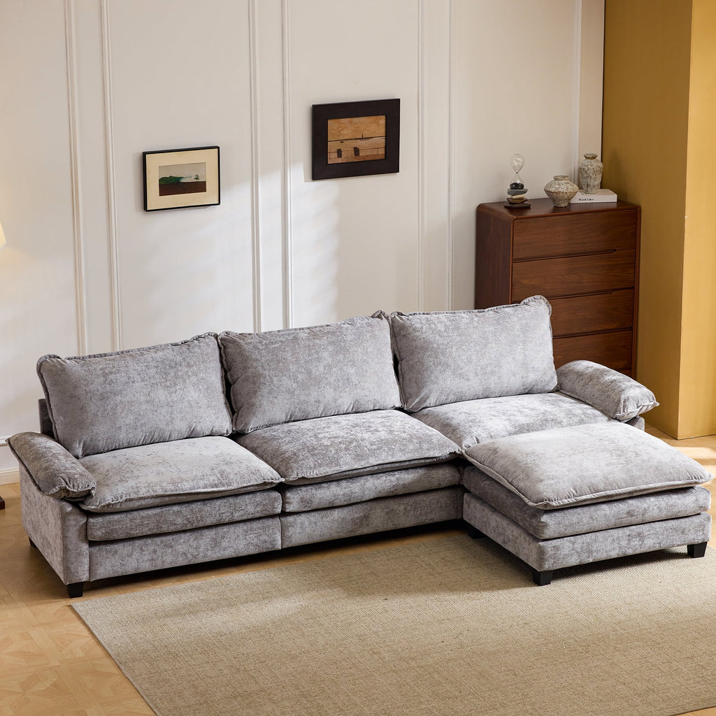 Ktaxon Sectional Sofa L Shaped Couch with Chaise Living Room Sleeper Set, 2 Seats with Chenille and Double Layer Cushions 86 W Beige