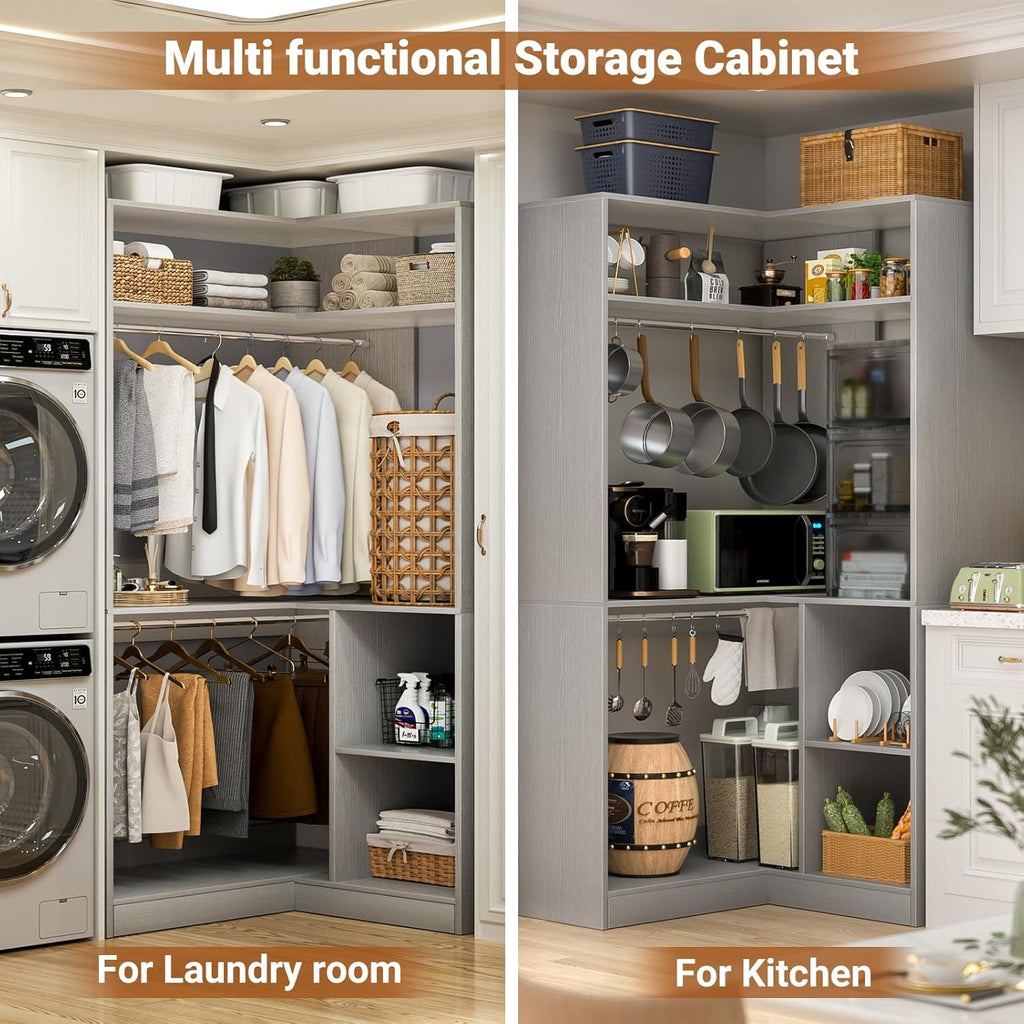 Homieasy 34 W Corner Closet System with Hanging Rods, White