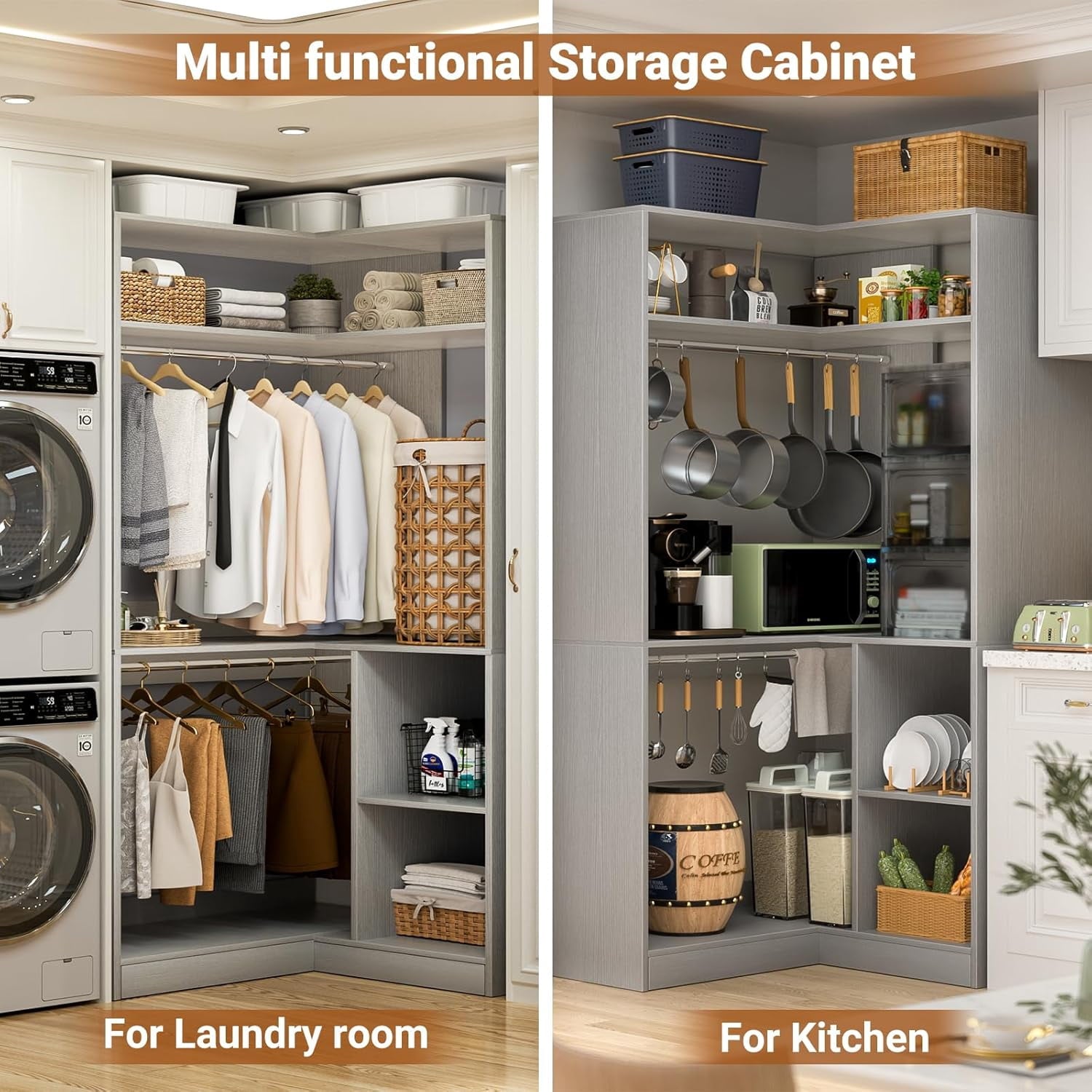 Homieasy 34 W Corner Closet System with Hanging Rods, White