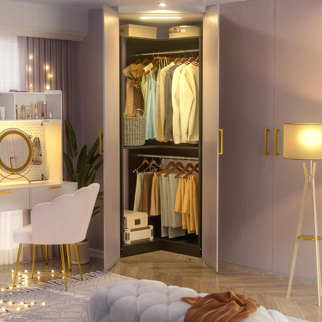 Homieasy 32'' W Corner Closet System with Hanging Rod, White
