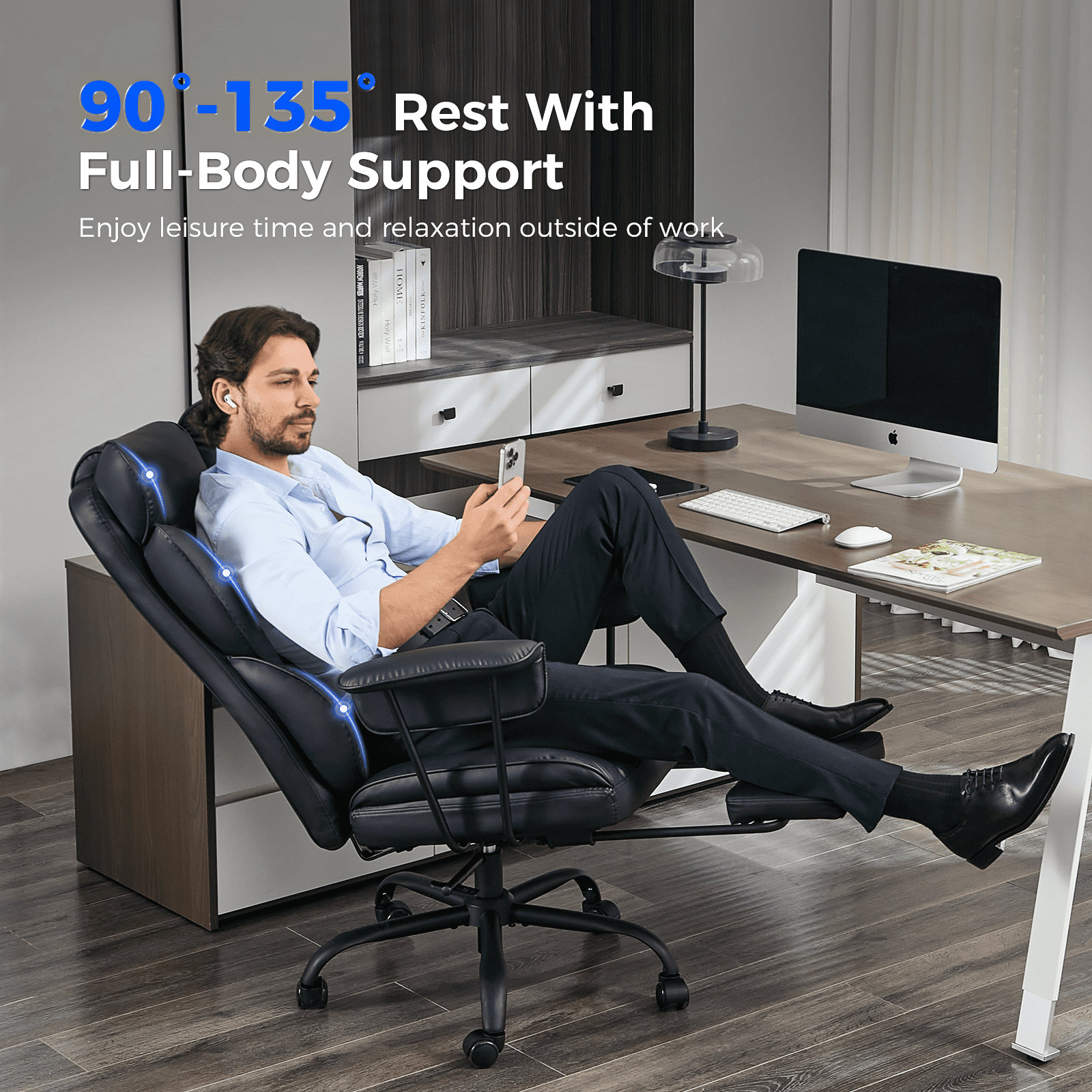 TMV Big and Tall Office Chair - High Back Ergonomic Desk Chairs for Adults with Wide Seat & Footrest,Lumbar Support Swivel Computer Chair for Home Office，White