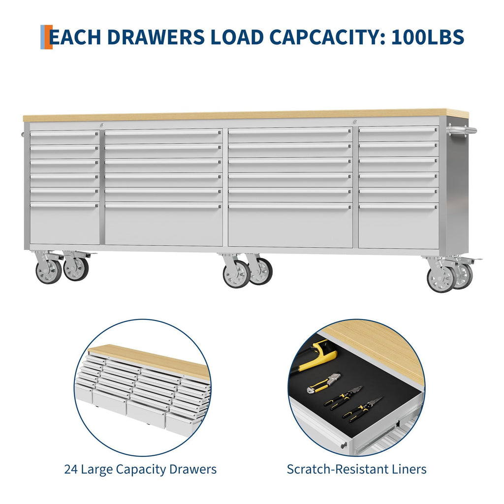 Garvee 61 Tool Chest, Rolling Workbenches with 9 Drawers and Pre-Installed Power Strip for Garage, Workshop, Kitchen