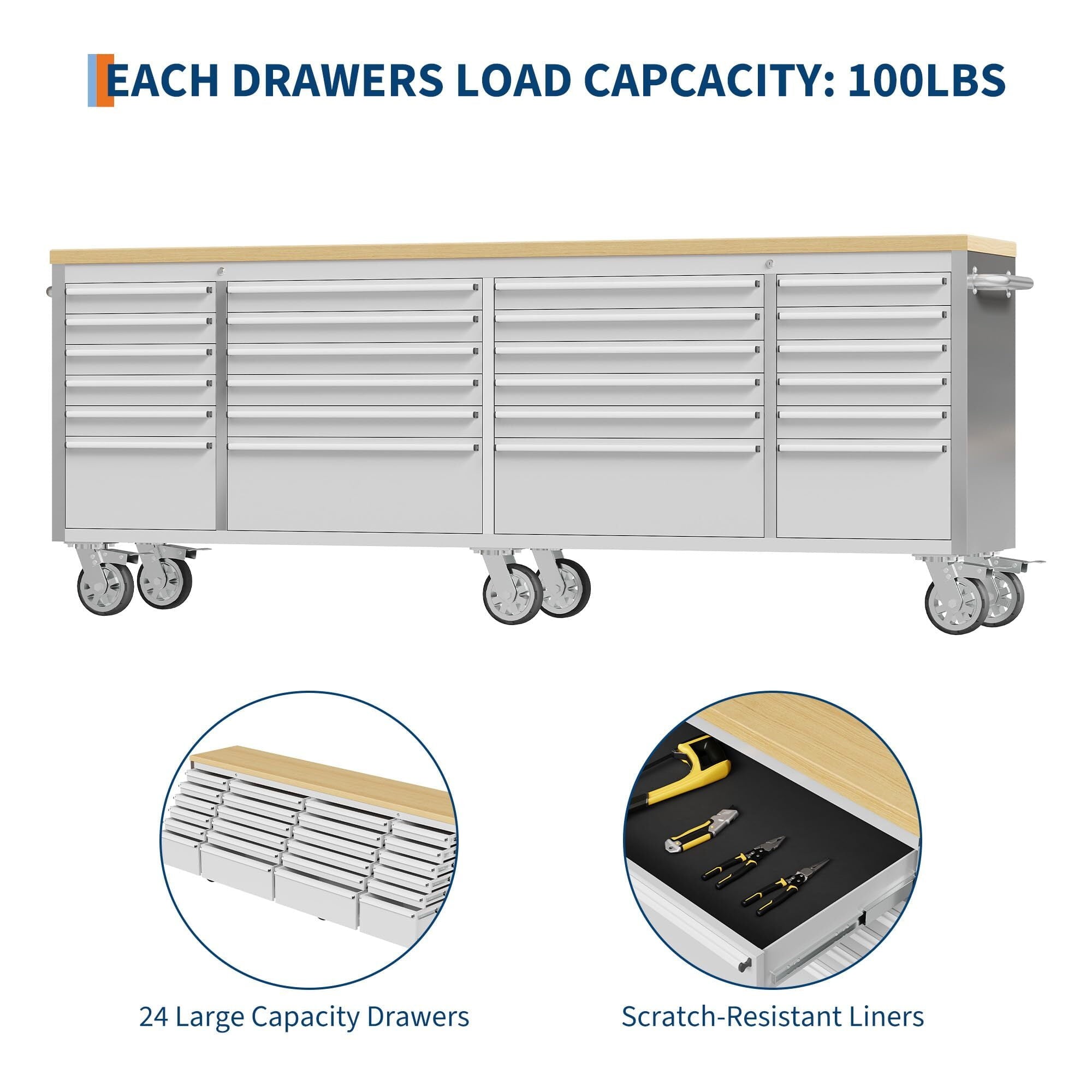 Garvee 61 Tool Chest, Rolling Workbenches with 9 Drawers and Pre-Installed Power Strip for Garage, Workshop, Kitchen