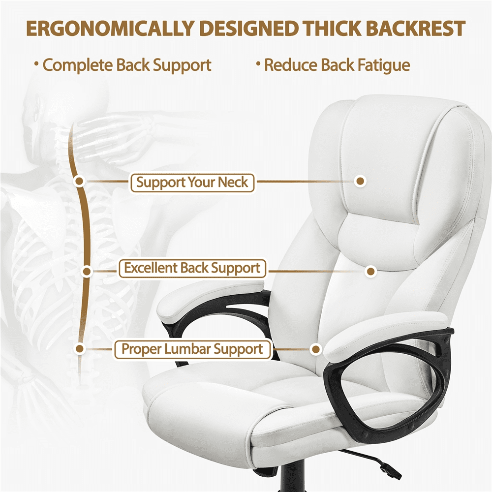 Alden Design Faux Leather Swivel Office Chair with Ergonomic High Back for Home Office, Black
