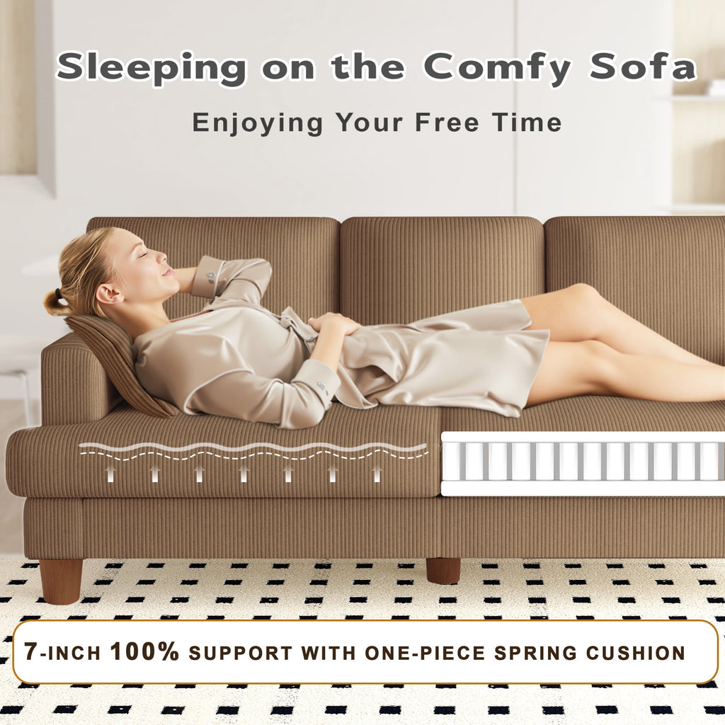 AAQZ 87 Corduroy Sofa Couch for Living Room, 3 Seater Deep Seat Comfy Couch in a Box, 2 Cushions, 2 Pillows Tool-Free Setup,Gray
