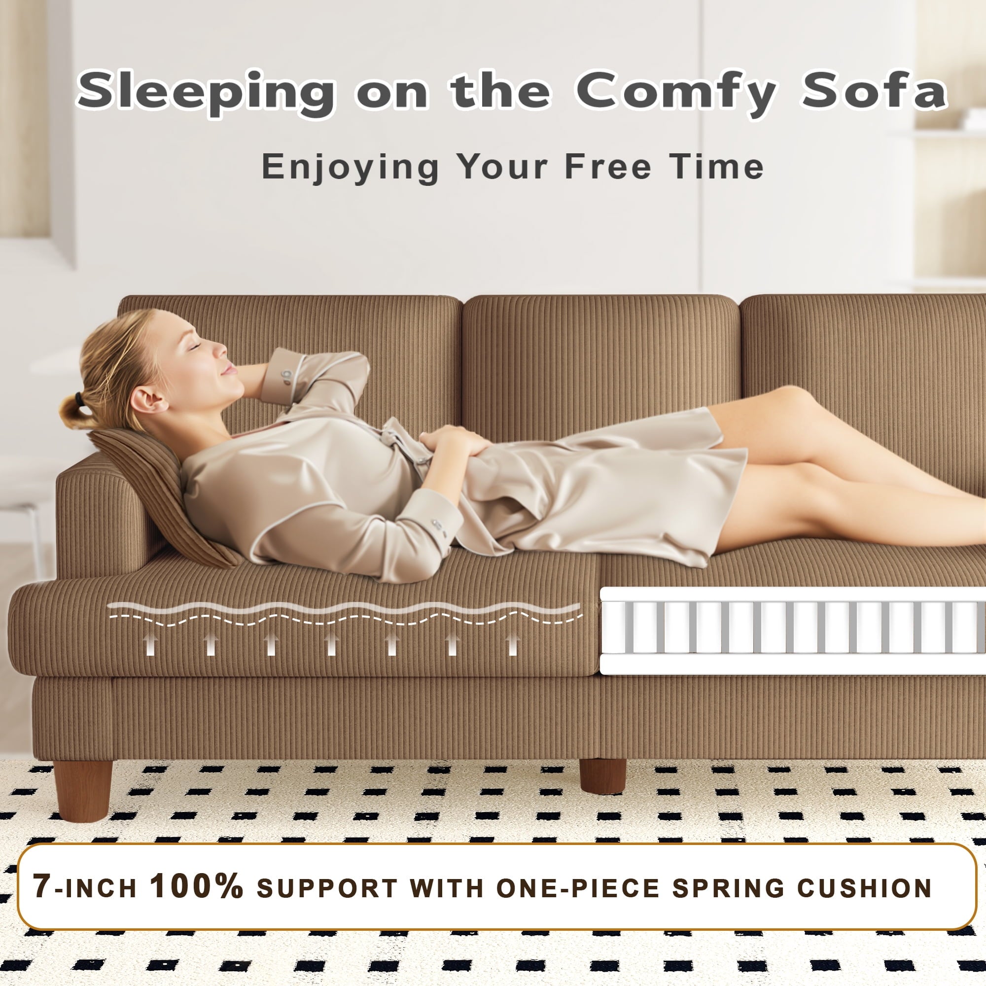 AAQZ 87 Corduroy Sofa Couch for Living Room, 3 Seater Deep Seat Comfy Couch in a Box, 2 Cushions, 2 Pillows Tool-Free Setup,Gray