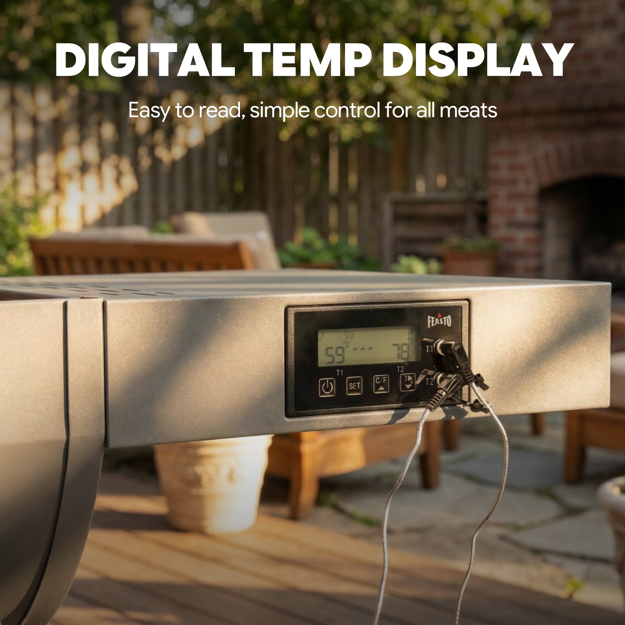 Feasto 30-inch Heavy-Duty Charcoal Grill with Offset Smoker - Digital Temperature Control & 2 Meat Probes, 815 Sq. In. Cooking Space for Backyard Bbq