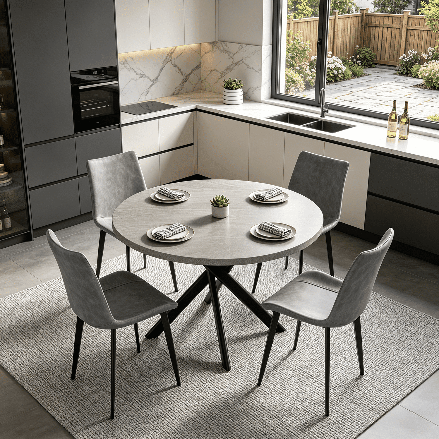43.5 Round Dining Table for 4, Space Saving Kitchen Table with Metal Legs, Mid Century Modern Dining Table for Dining Living Room Apartment Small Space