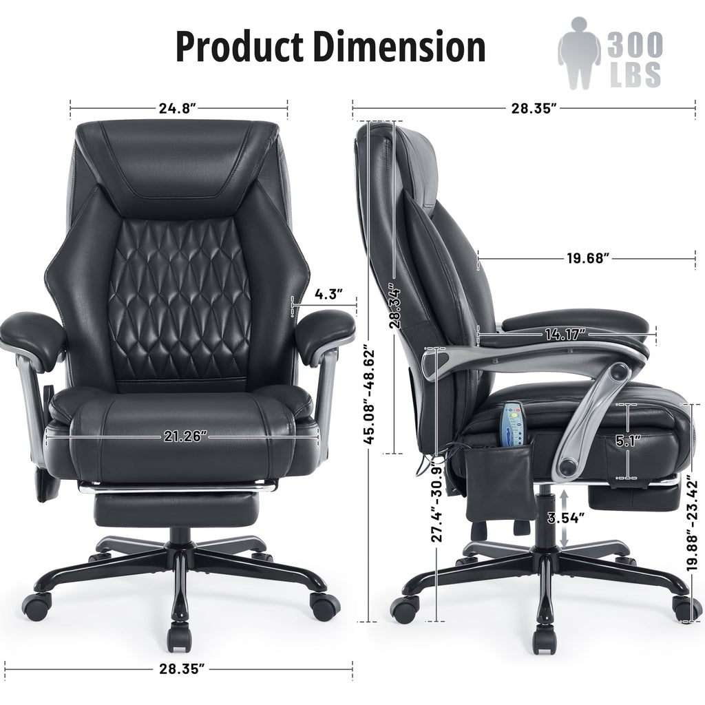 Heated Massage Office Chair with 6 Points Vibration, Reclining Ergonomic Desk Chair with Footrest for Extra Comfort, PU Leather High Back Executive Computer Chair, Thick Padded Massage Chair