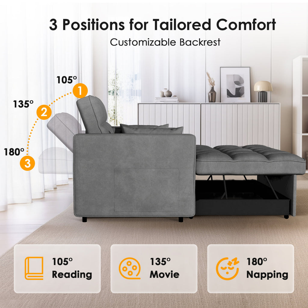 Anpport 3-in-1 Convertible Sleeper Sofa Bed, Pull-Out Loveseat Couch with Adjustable Back for Small Spaces, Velvet Fabric, 55, Dark Gray