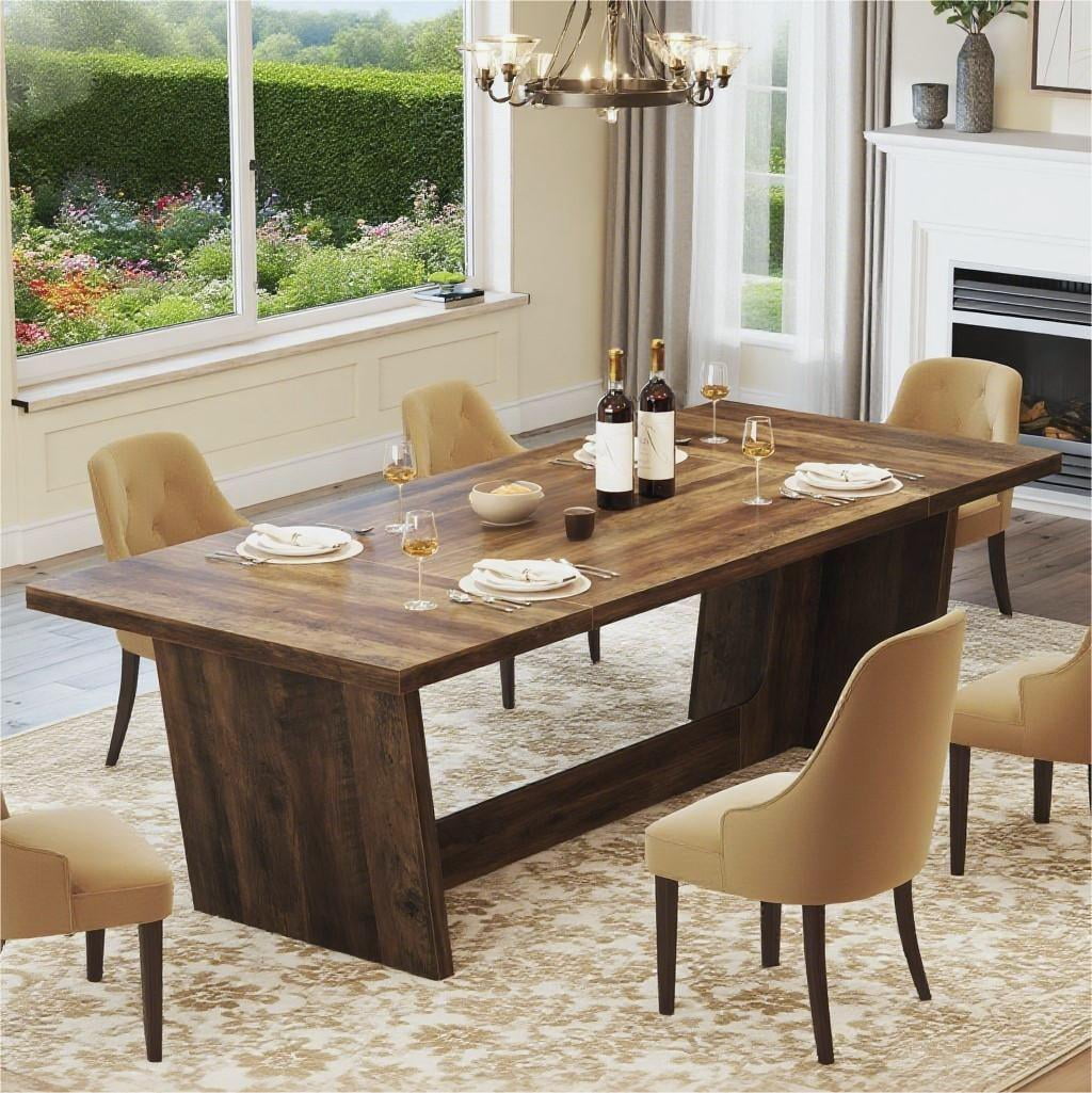Fnova 70.87 Rectangular Dining Table for 4-6 People, Farmhouse Wood Kitchen Table with Sturdy Legs, Easy to Assemble