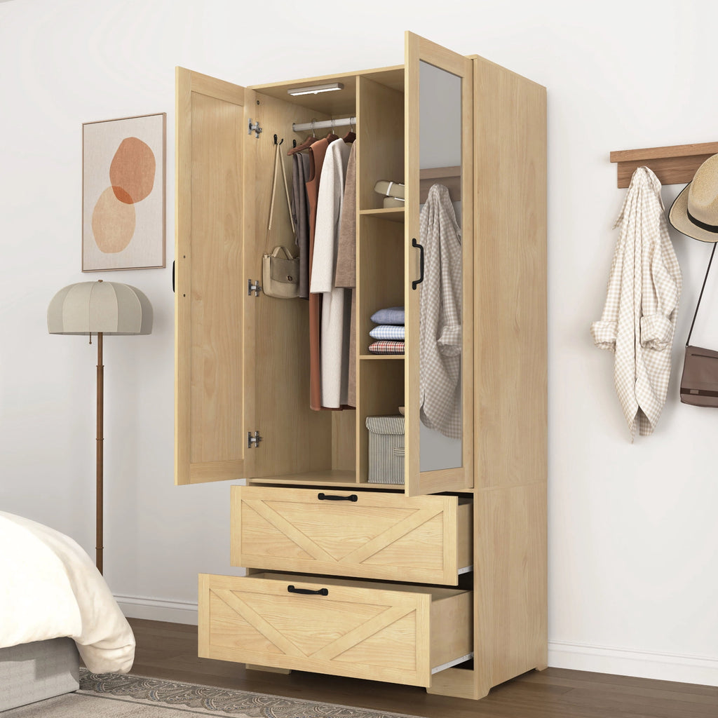 AISWORD 60 Tall Metal Wardrobe Cabinet with 1 Drawer and Hanging Rod, 2 Doors Closet with Adjustable Shelf, White