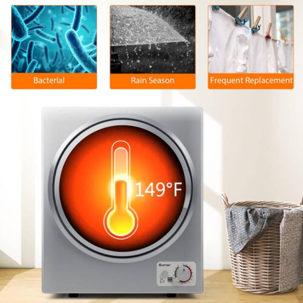 Resenkos 1.5 Cu .ft Clothes Dryer with with Stainless Steel Wall Mount-Silver, Portable Clothes Dryer, Compact Dryer for laundry