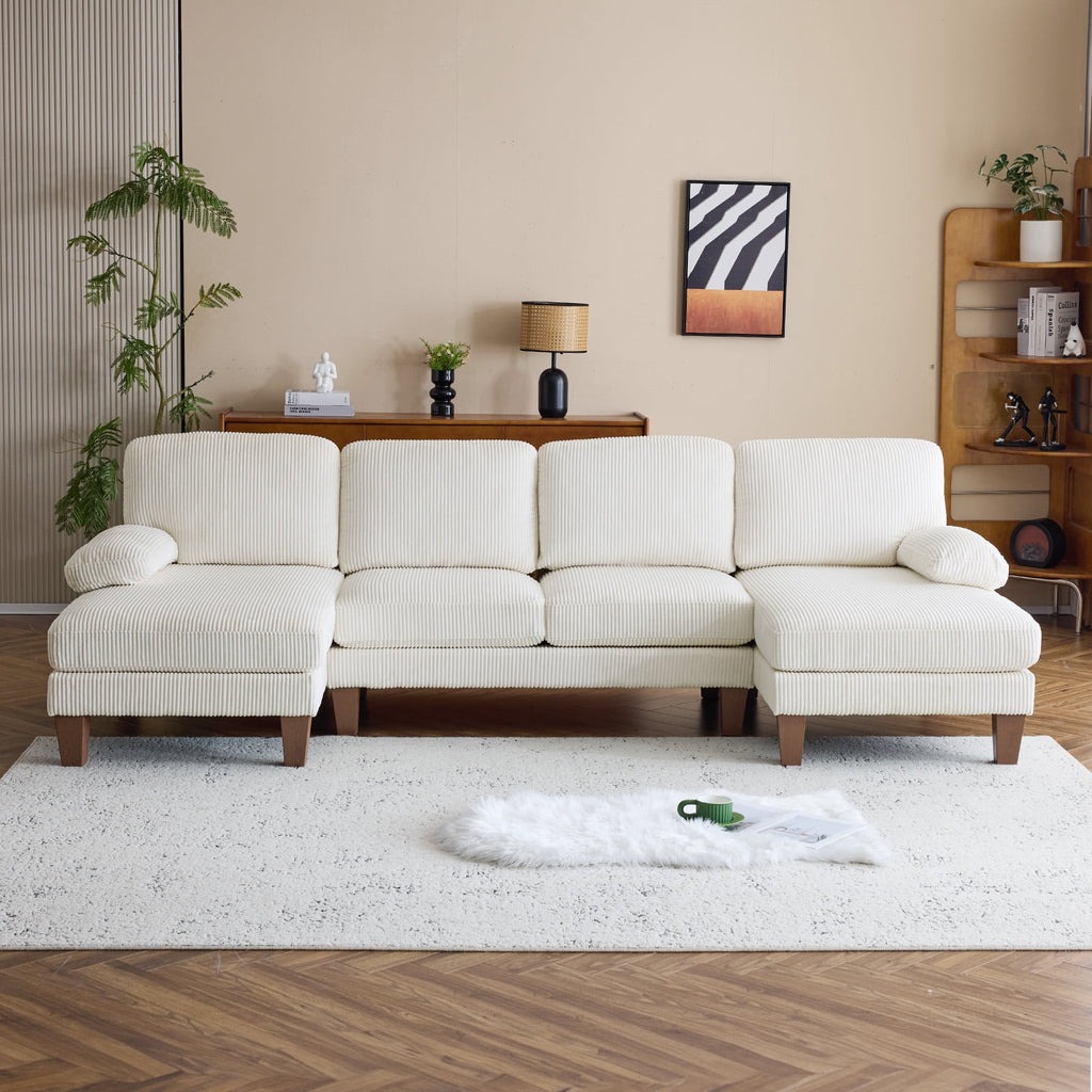 Ktaxon U-Shaped Sectional Sofa, 111  Chenille Couch, 4 Seat Lounge Sleeper with Double Chaise for Living Room Black