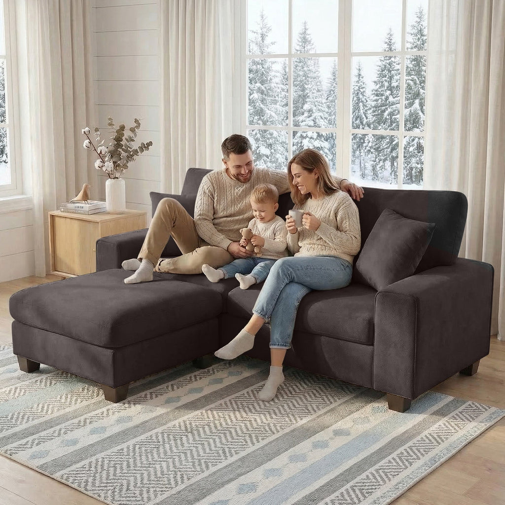 Poshby 88.58''W 3 Seater Sofa Couch with Chenille, Modern Square Arm for Living Room, Light Gray