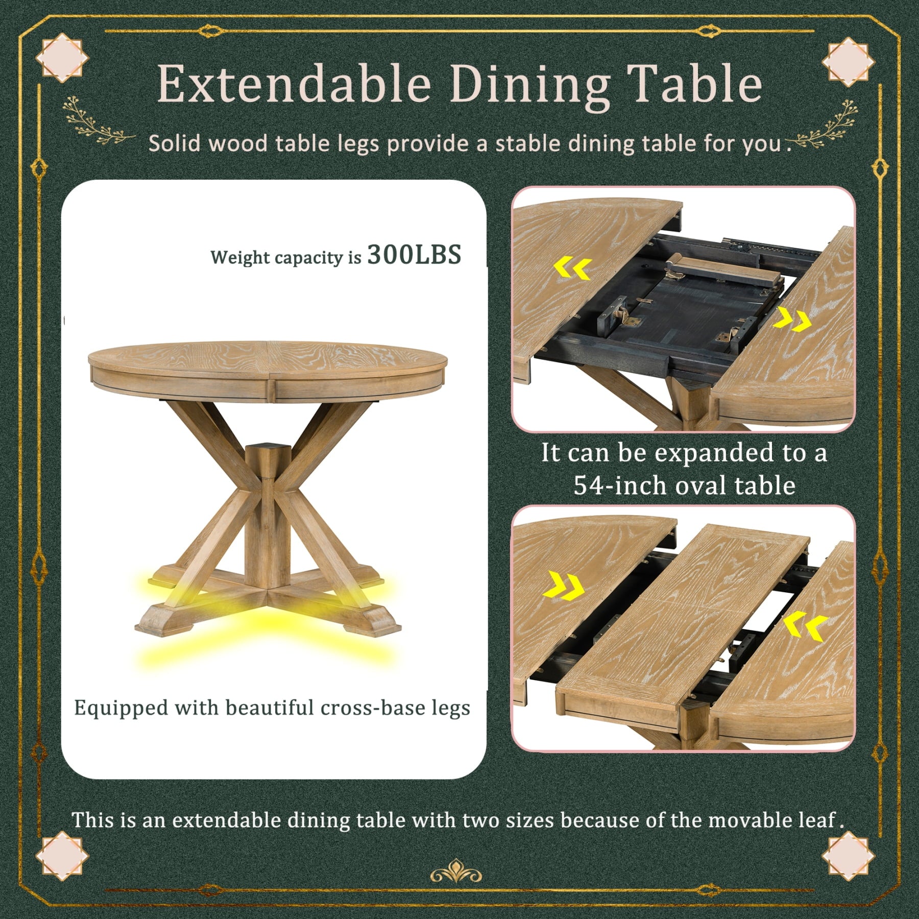 Harper & Bright Designs Extendable Dining Table Set for 4 Upholstered Chairs Functional Retro Style Table for Dining Room Kitchen, Natural Wood Wash