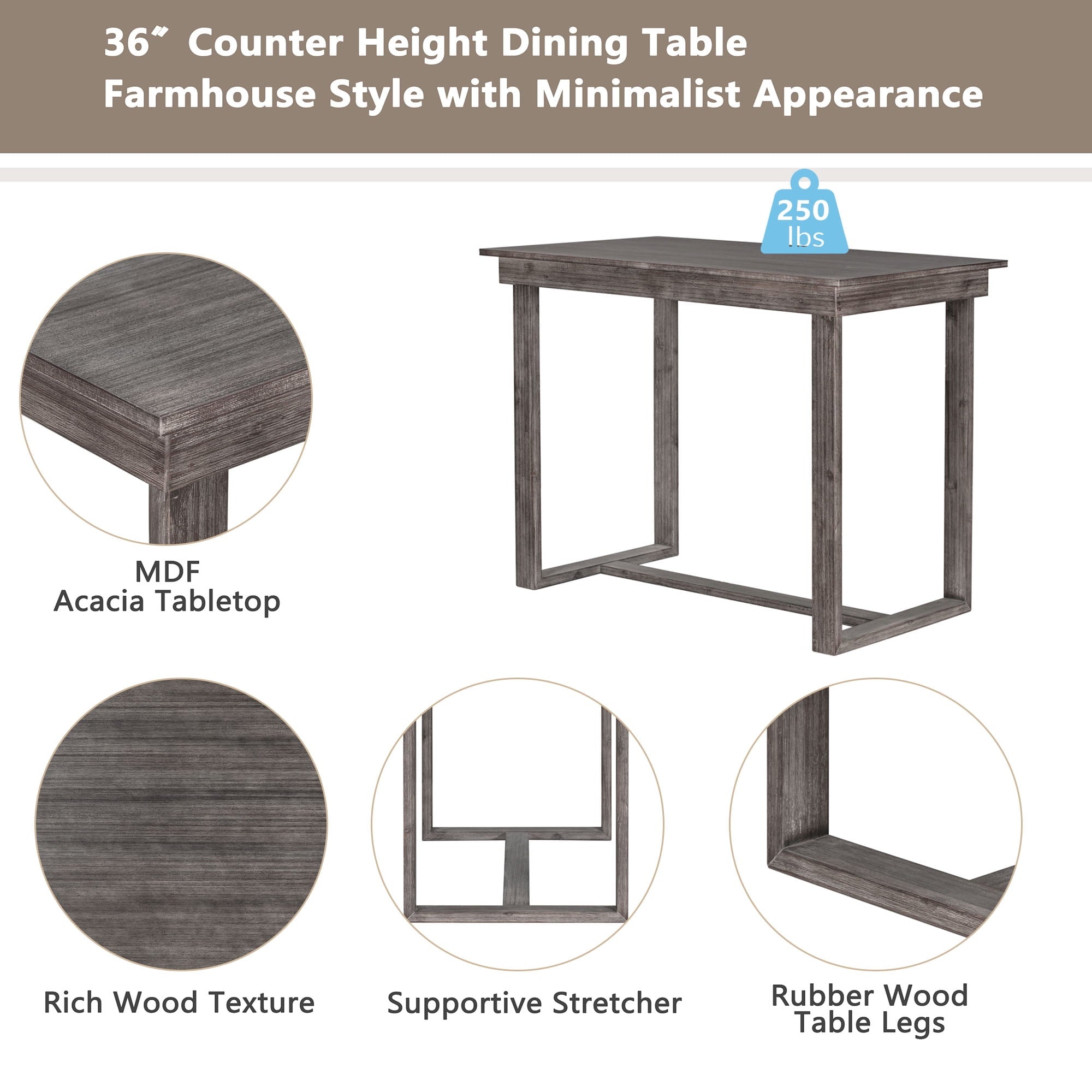 Harper & Bright Designs 5 Piece Dining Table Set Counter Height Dining Set with Classic Elegant Rectangel Table and 4 Padded Chairs for Kitchen Dining Room, Black and Beige