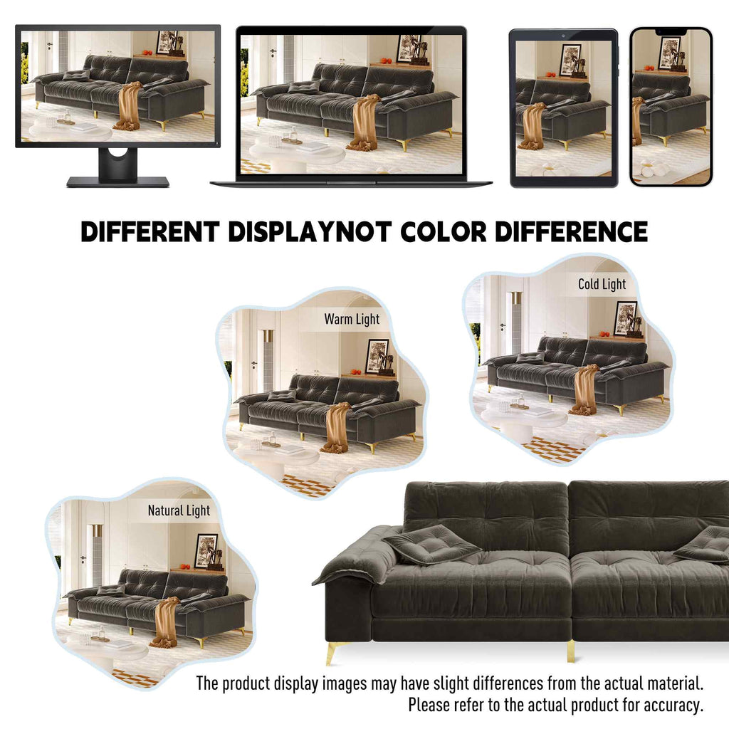 FFH 80.7 Corduroy Sofa, 3 Seater Boneless Cloud Couch for Small Living Rooms, Apartments and Offices, Black