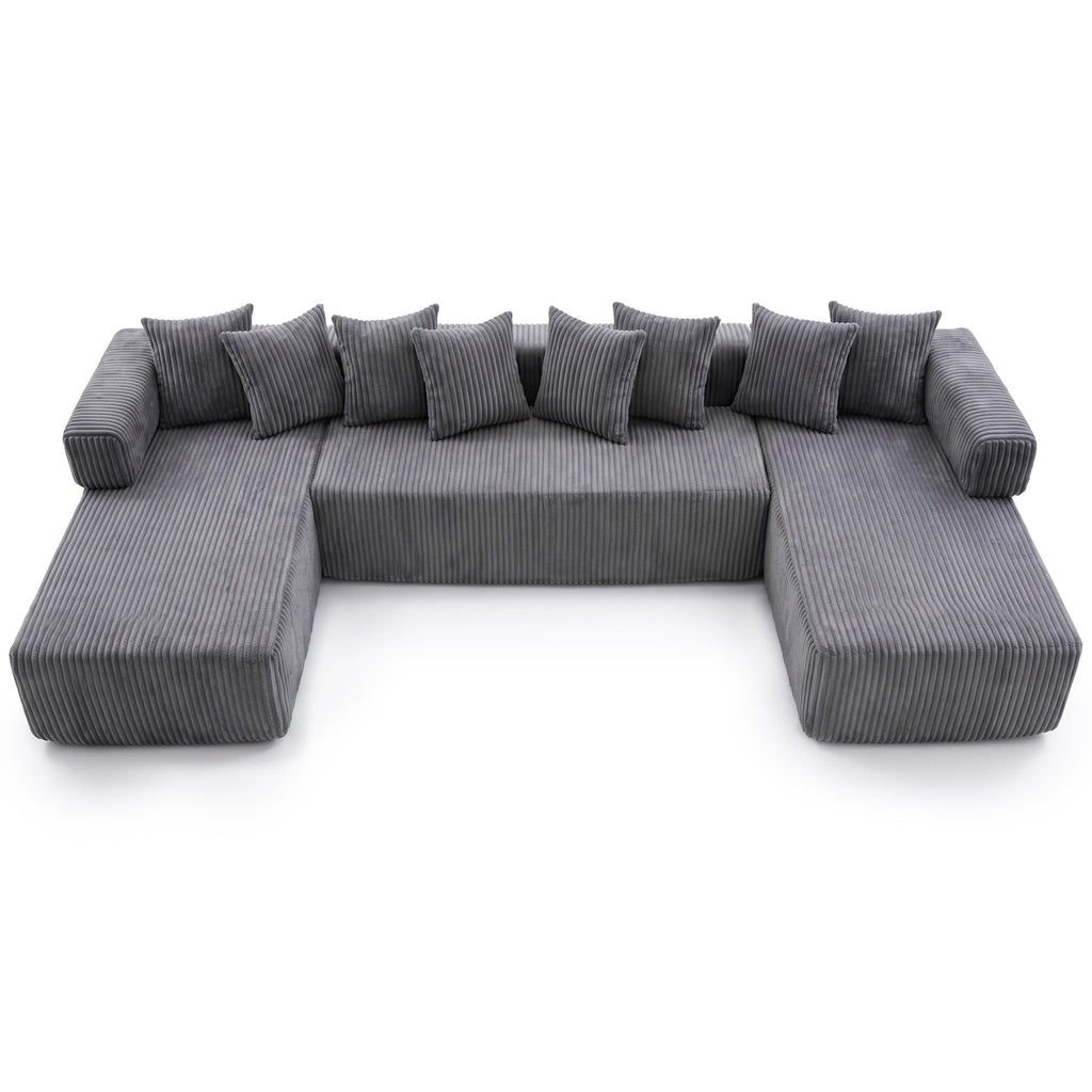 SOULART 138.5 U Shaped Sectional Couch,Gray Cloud Boneless Sofa For Living Room,Plush Corduroy Couches With Deep Seat Chaise Lounge,No Assembly Required