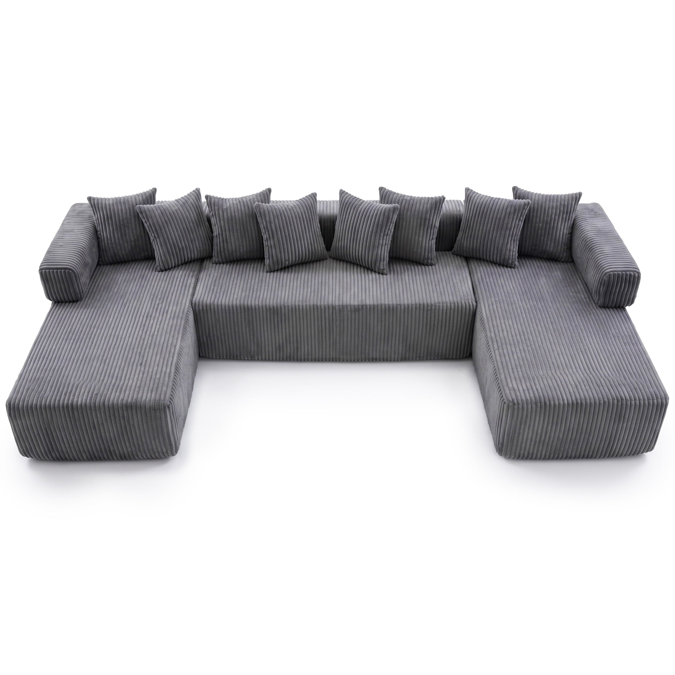SOULART 138.5 U Shaped Sectional Couch,Gray Cloud Boneless Sofa For Living Room,Plush Corduroy Couches With Deep Seat Chaise Lounge,No Assembly Required