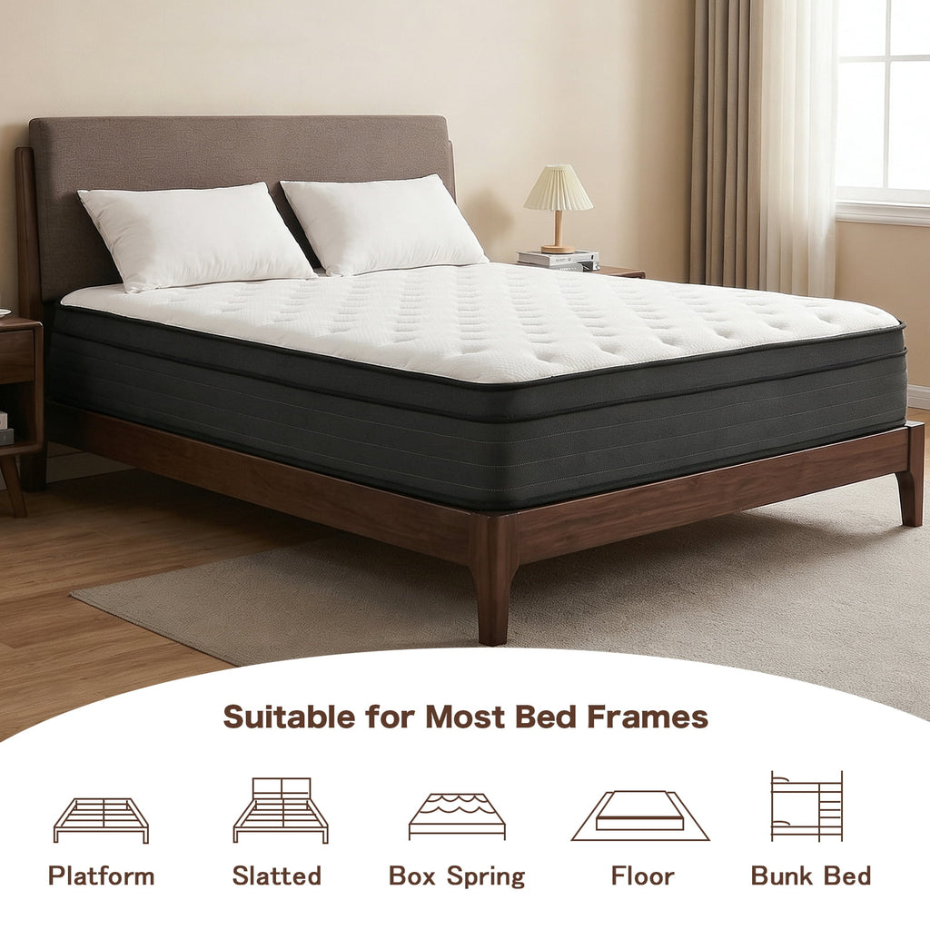 Queen Mattress, 12 Inch Hybrid Memory Foam Mattress in a Box, Pressure Relief, CertiPUR-US
