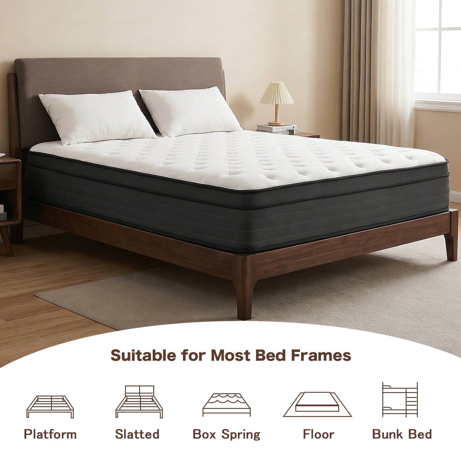 Queen Mattress, 12 Inch Hybrid Memory Foam Mattress in a Box, Pressure Relief, CertiPUR-US