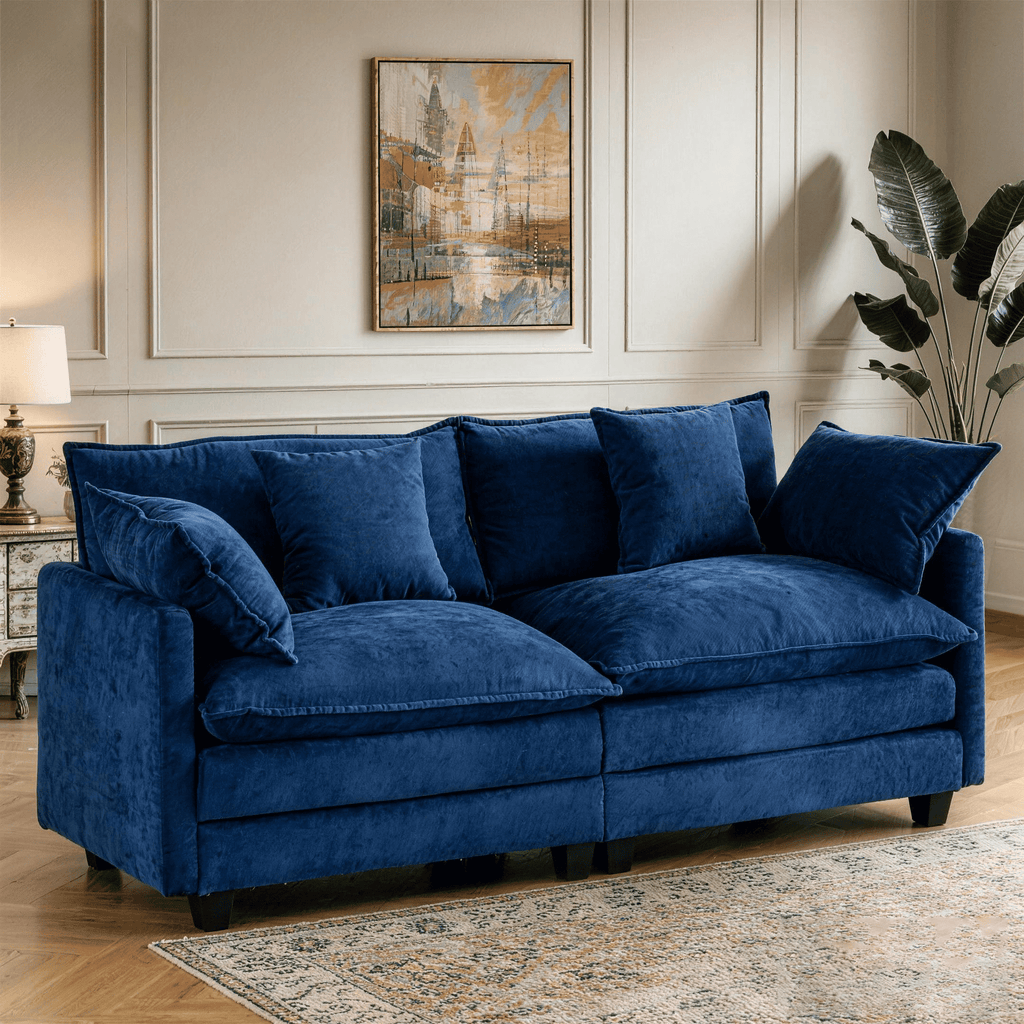Dioepic Cloud Chenille 3-Seat Living Room Sectional Sofa Modern Cloud Couch 111.4 with Ottoman & 3 Pillows, Grey