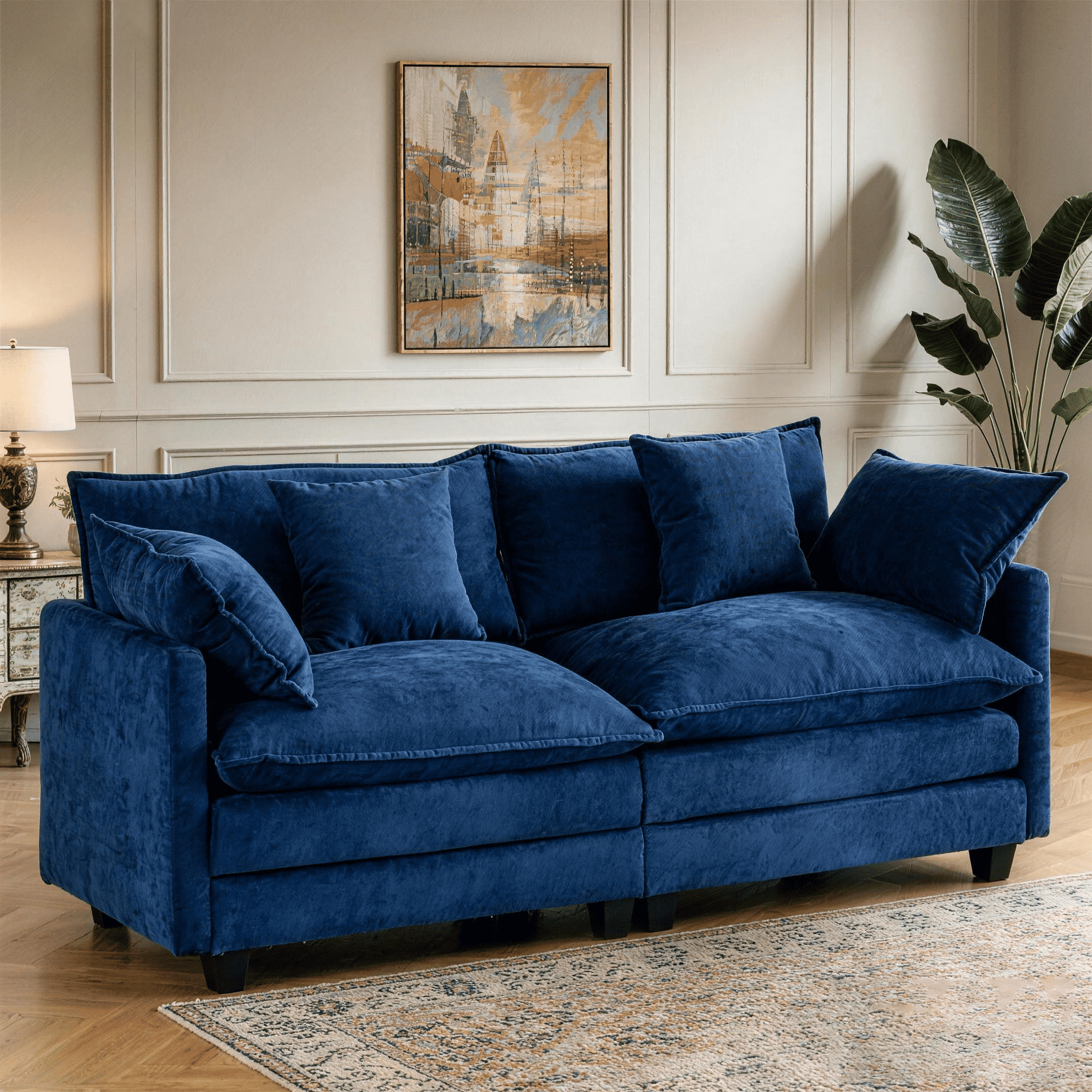Dioepic Cloud Chenille 3-Seat Living Room Sectional Sofa Modern Cloud Couch 111.4 with Ottoman & 3 Pillows, Grey