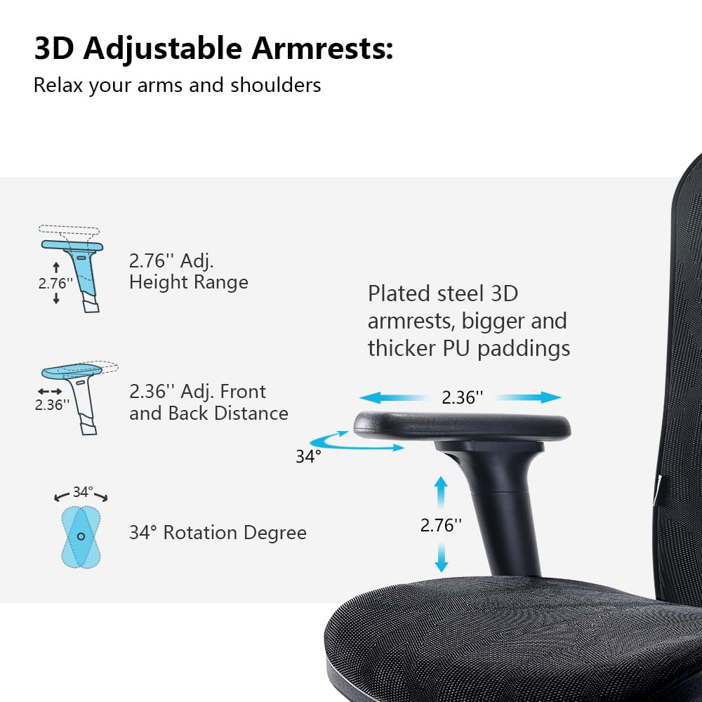 Sihoo M57 Ergonomic Office Chair, Adjustable Swivel Mesh High Back Desk Chair with Headrest, Lumbar Support, Black