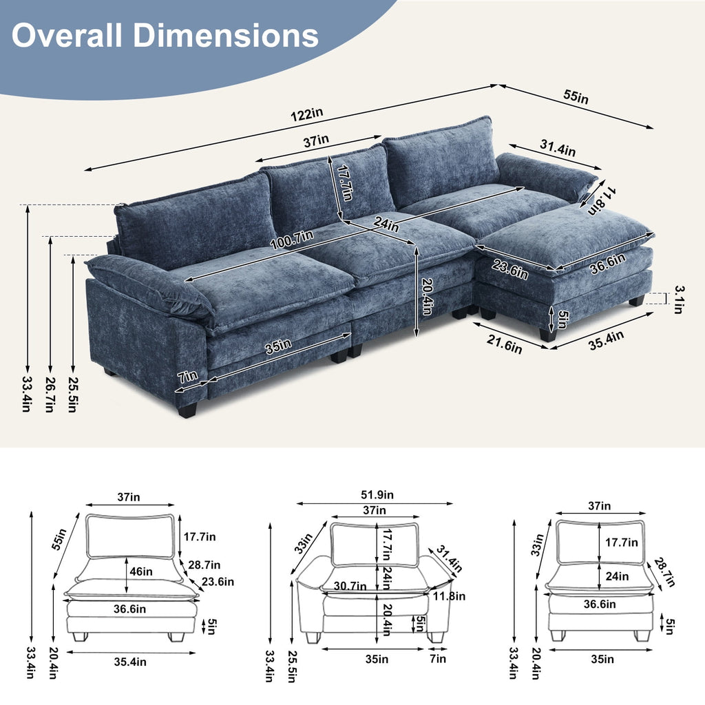 Ktaxon Sectional Sofa L Shaped Couch with Chaise Living Room Sleeper Set, 2 Seats with Chenille and Double Layer Cushions 86 W Beige