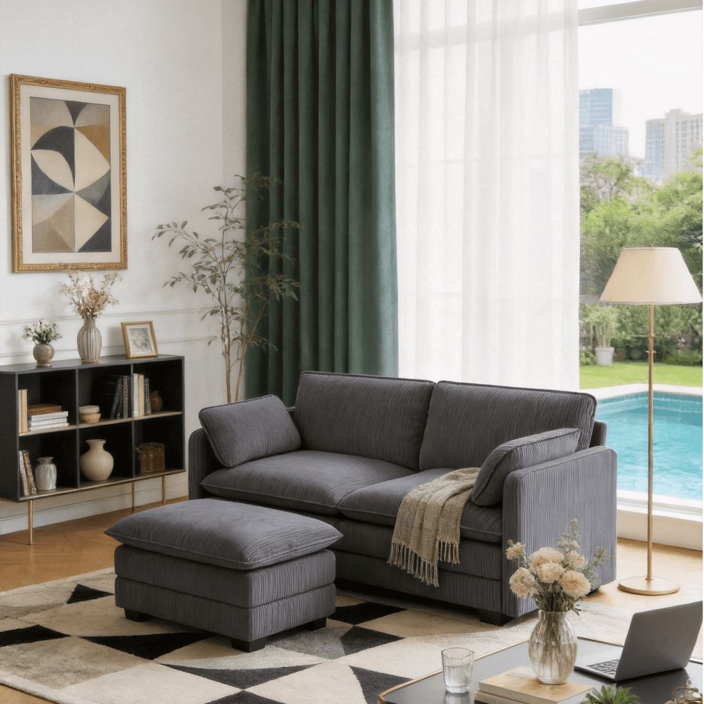 Asofer 31 Cloud Accent Sofa With Washable Cover, Single Corduroy Chair with Deep Seat Upholstered Cushion for Apartment,Dark gray