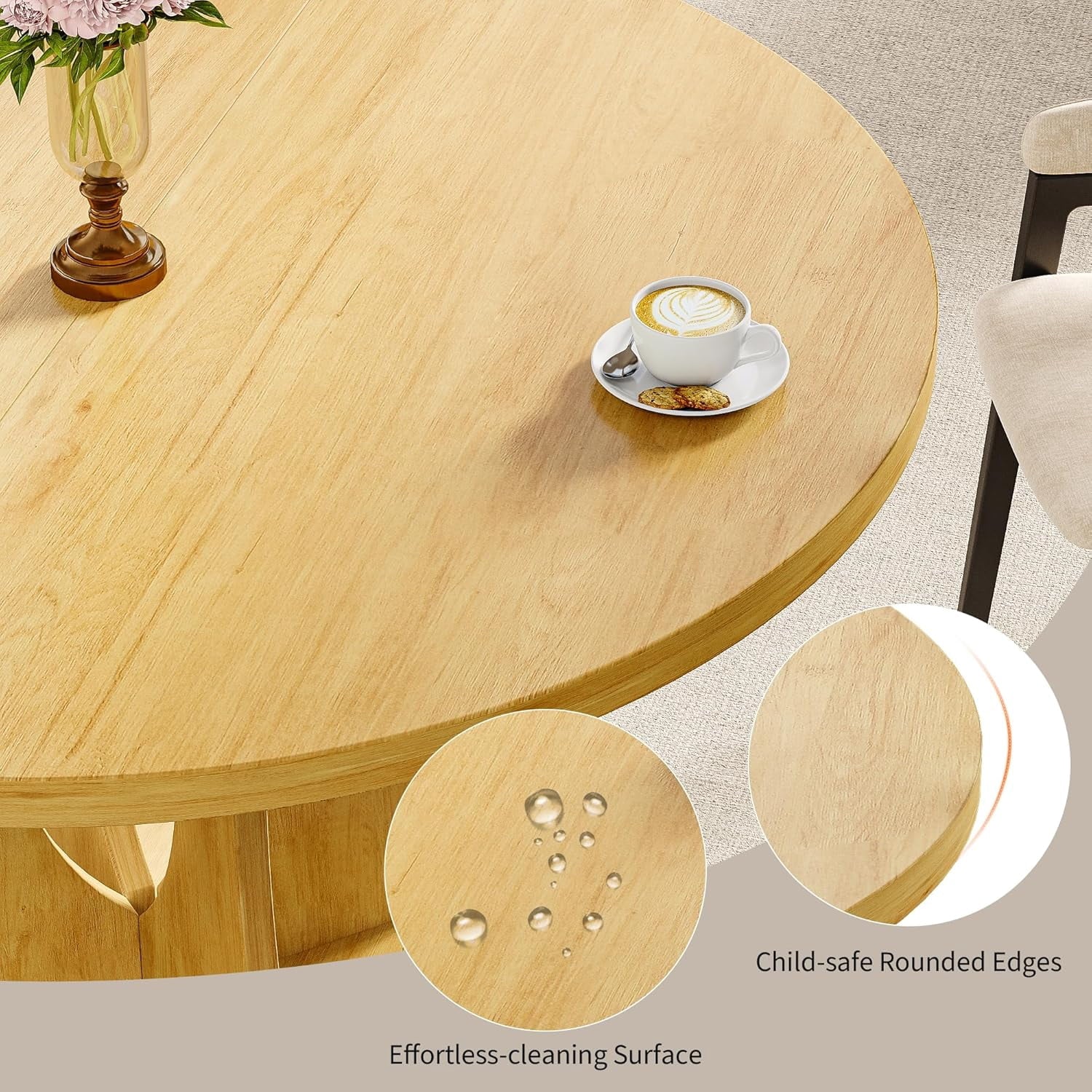 Laisnet 59 Extendable Wooden Dining Table for 8, Modern Kitchen Table with Hidden Storage, Black