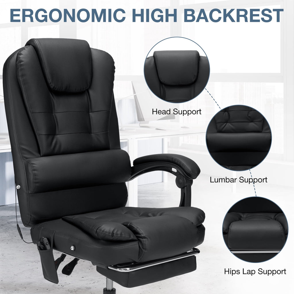 Hoffree Executive Office Chair Massage and Footrest Ergonomic Computer Desk Chair Reclining High Back Leather Office Chair Lumbar Back Support Swivel Rolling for Home Office Black