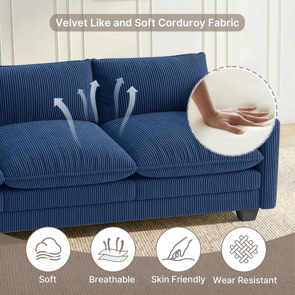 110'' Oversized L Shaped Couch for Living Room, Cloud Couches with Washable Corduroy Cover, Modern 4-Seater Comfy Deep-Seat Sofa with Movable Ottoman and 2 Throw Pillows for Apartment, Gray