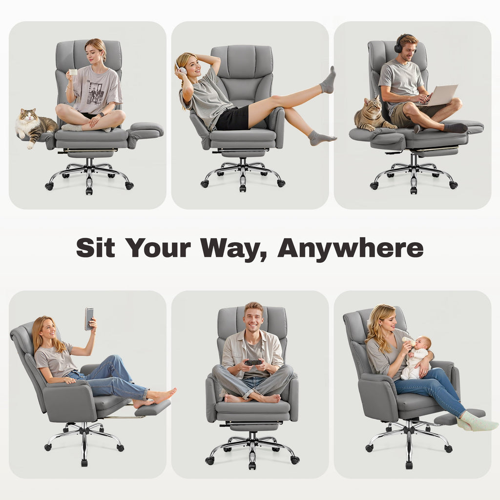 Primy Cross Legged Office Chair with Footrest & Convertible Armrests, 500LBS Capacity Home Desk Chair, Ergonomic Recliner with Lumbar Pillow, Criss Cross Design, Big and Tall Executive Chair
