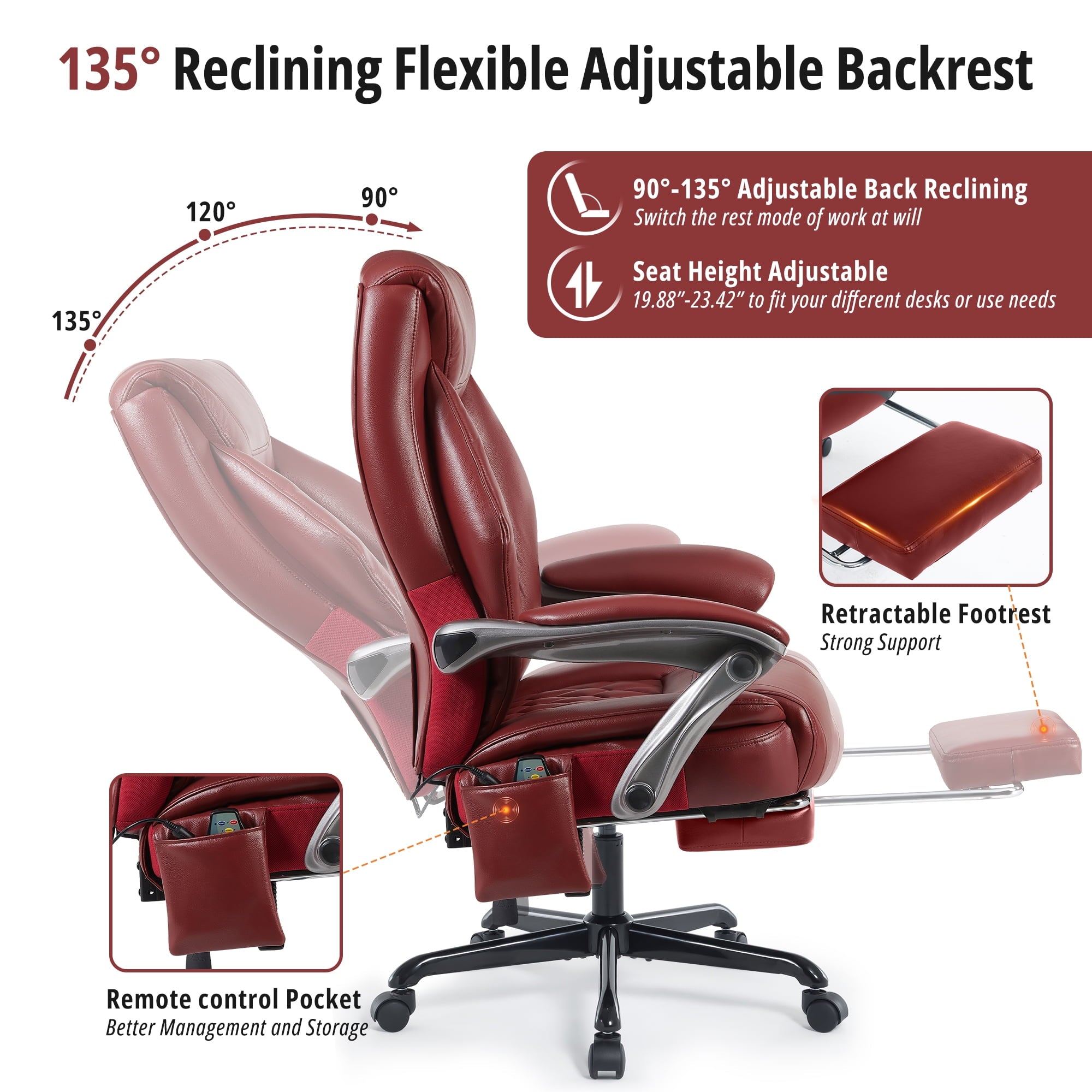 Heated Massage Office Chair with 6 Points Vibration, Reclining Ergonomic Desk Chair with Footrest for Extra Comfort, PU Leather High Back Executive Computer Chair, Thick Padded Massage Chair