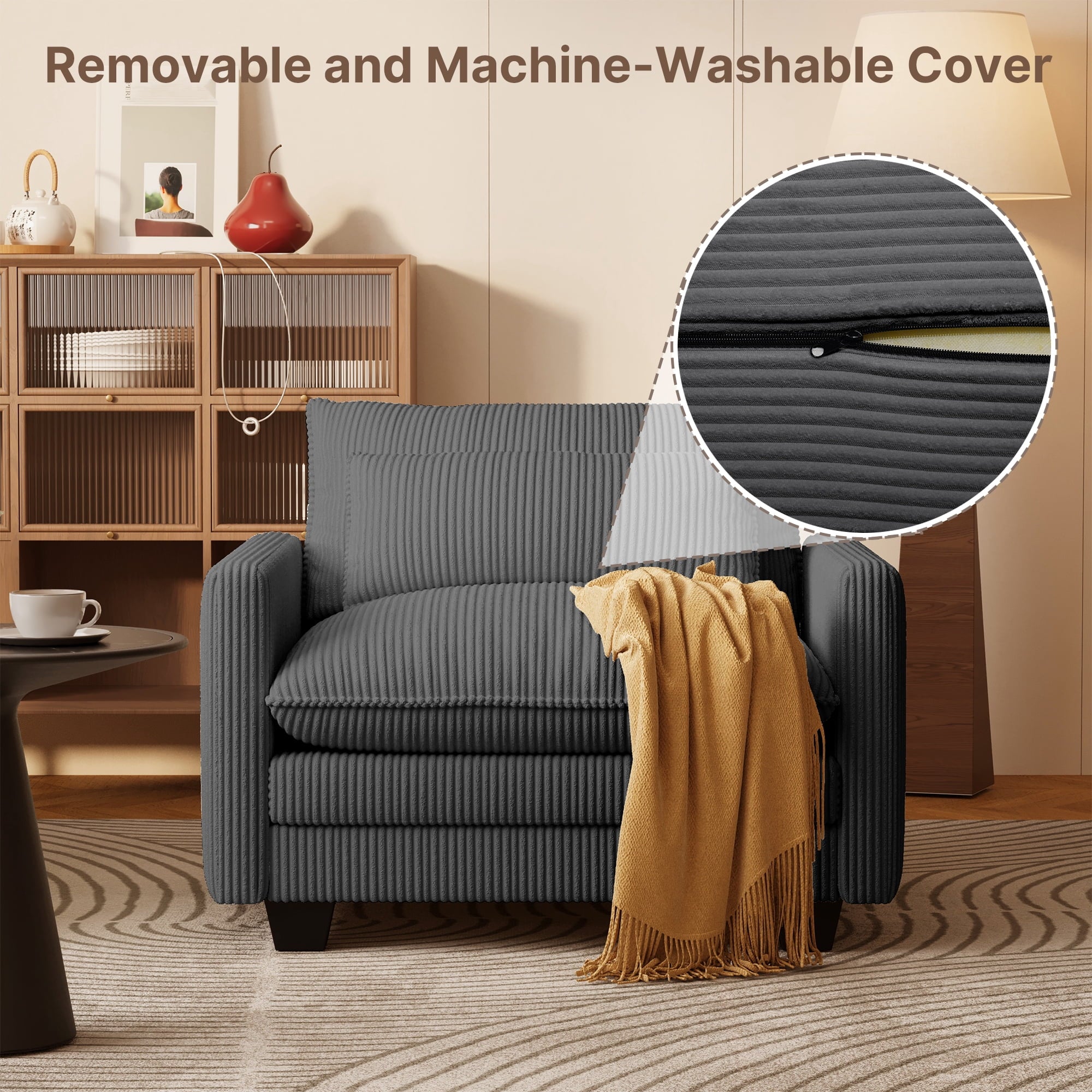 75’’ Cloud Couches for Living Room, Noelse L Shaped Modular Sofa with Deep Seats, 2 Seater Love Seat Couch with Removable Washable Corduroy Fabric for Living Room Bedroom and Apartment, Gray