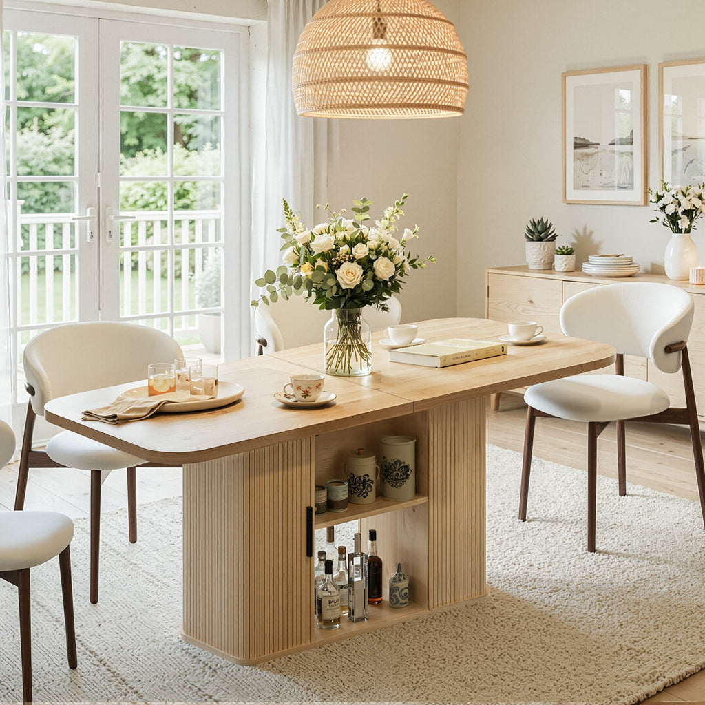 SUNCOZE 70in Dining Table for 4-8, Dining Leisure Table with Storage Shelves, 1.38 Thick Top, Scratch-Resistant, Natural Wood Finish, Multi-Use for Dining Room Kitchen Office, Wood Finish