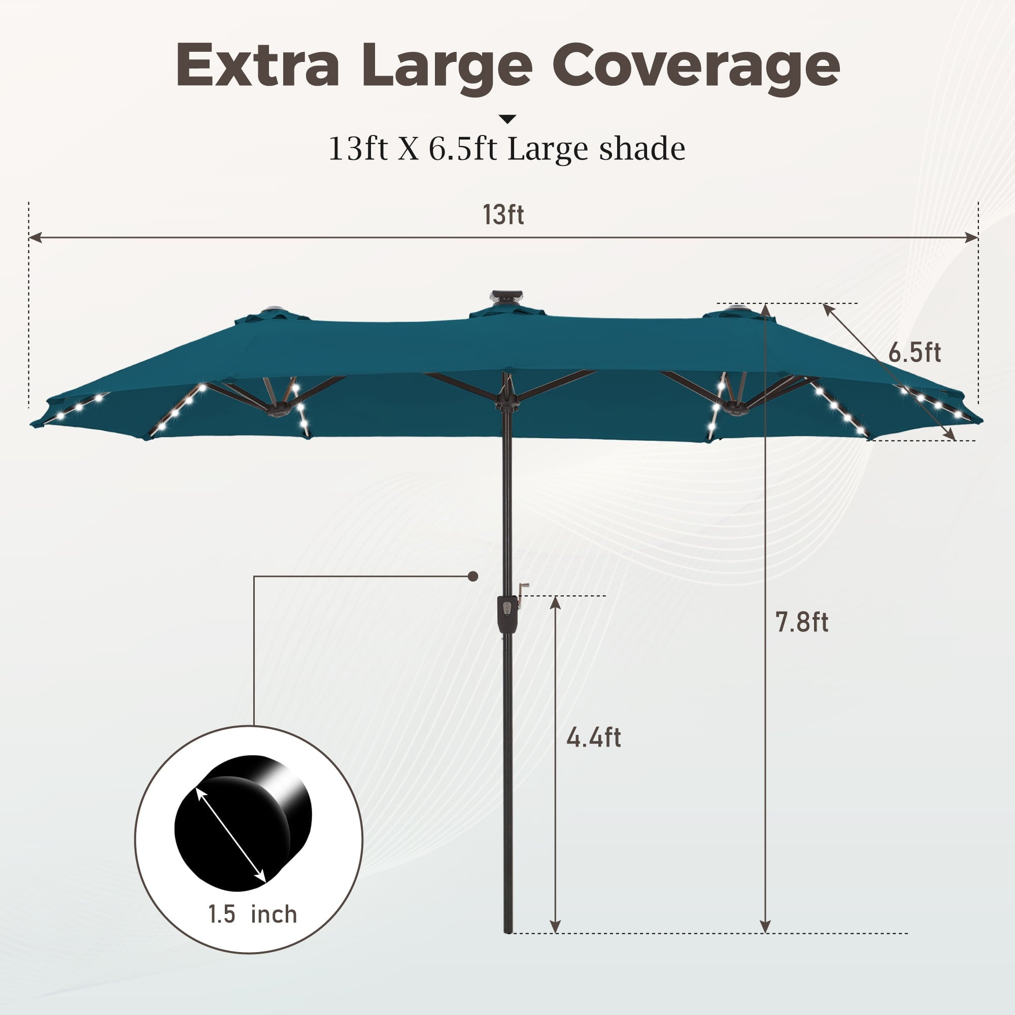Alpha Joy 13ft Large Double-Sided Outdoor Patio Umbrella with Colorful Solar Lights, Navy Blue