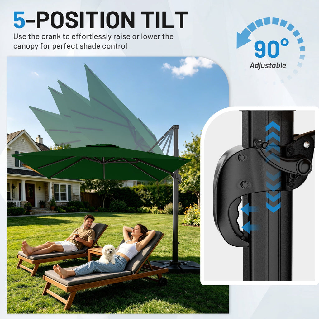 Easthome 10 × 10FT Square Cantilever Patio Umbrella, 360° Rotating Offset Umbrella with Crank, 8 ribs, Outdoor Hanging Roman Umbrella for Garden Deck Backyard, Red