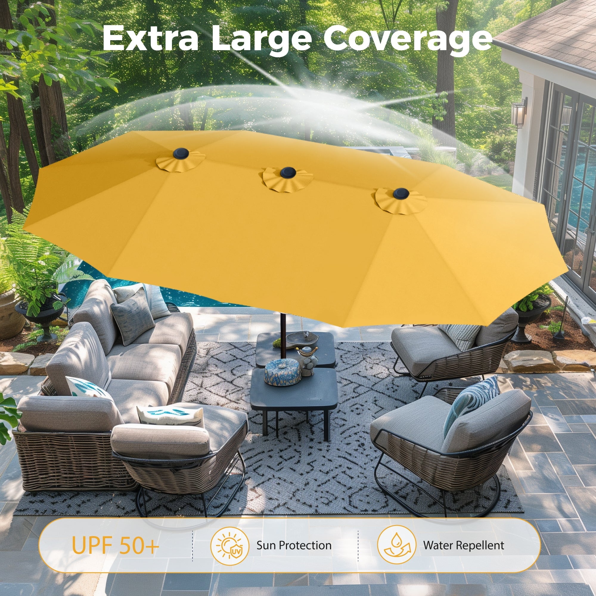 Alpha Joy 15ft Outdoor Patio Umbrella Extra-Large Double-Sided Garden Umbrella with Crank Handle and Base - Ivory