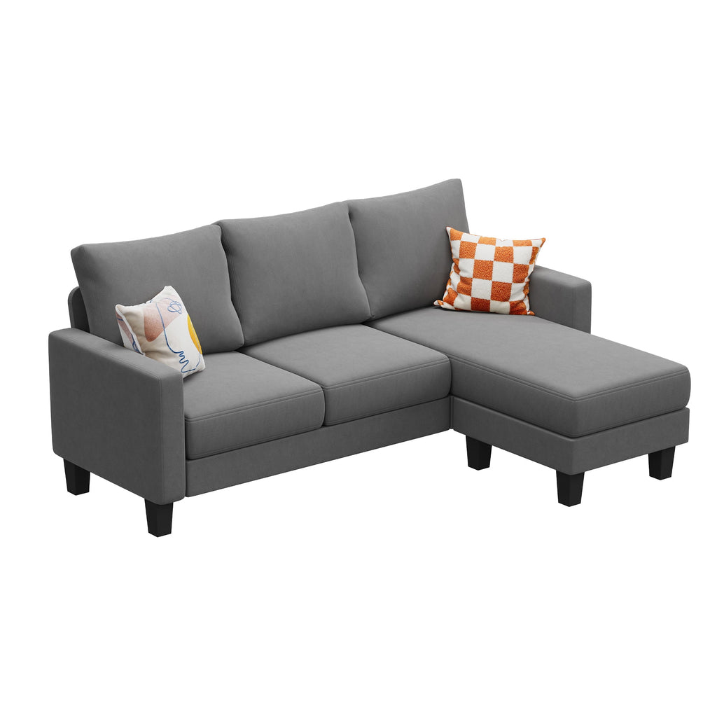 Vineego 72 L-Shaped Sectional Sofa with Ottoman Ergonomic Support Sofa Couch for Small Spaces Living Room, Apartment,Dark Gray