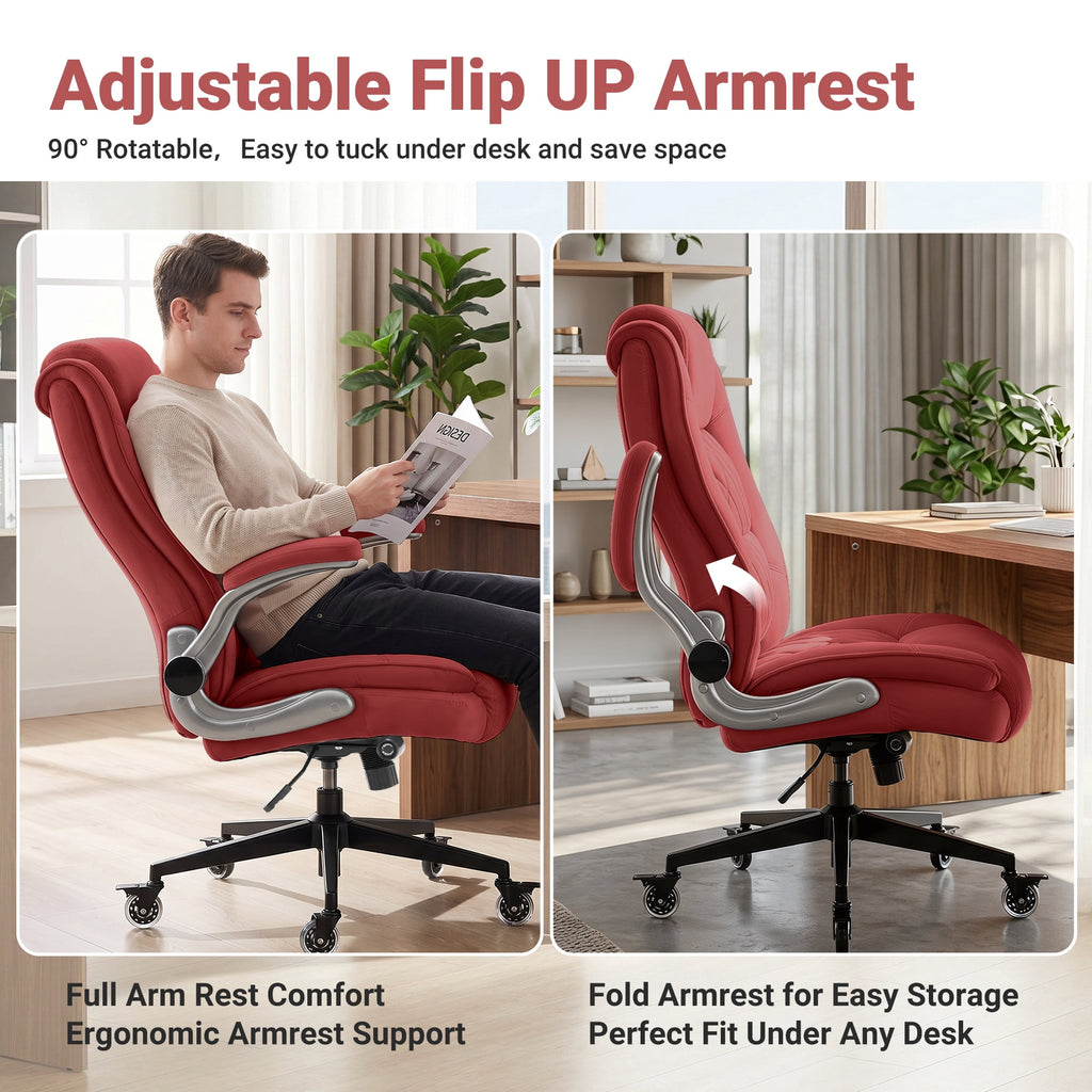Ergonomic Home Office Chair with Locking Wheels, High-back Desk Chair with Thick Padded Flip-up Armrest, Comfy Executive Chair with Adjustable Lumbar Support for Home & Office & Work