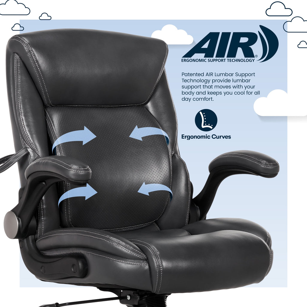 Serta Air Lumbar Bonded Leather Manager Office Chair, Gray Faux Leather